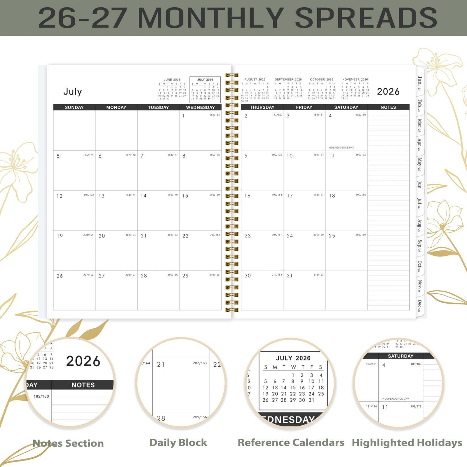 2026-2027 Monthly Planner – 2026-2027, JUL. 9” x 11”, Green