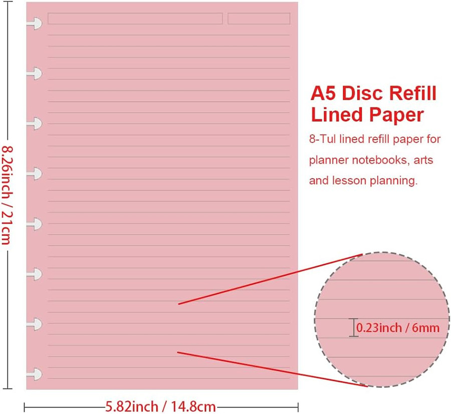 Junior Size TUL Discbound Lined Refill Paper, 8-Disc Disbound Insert, 5 Colors(2