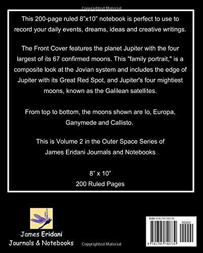 Jupiter With Moons 8×10″ Journal/Notebook 200 Ruled Blank Pages Diary Planets
