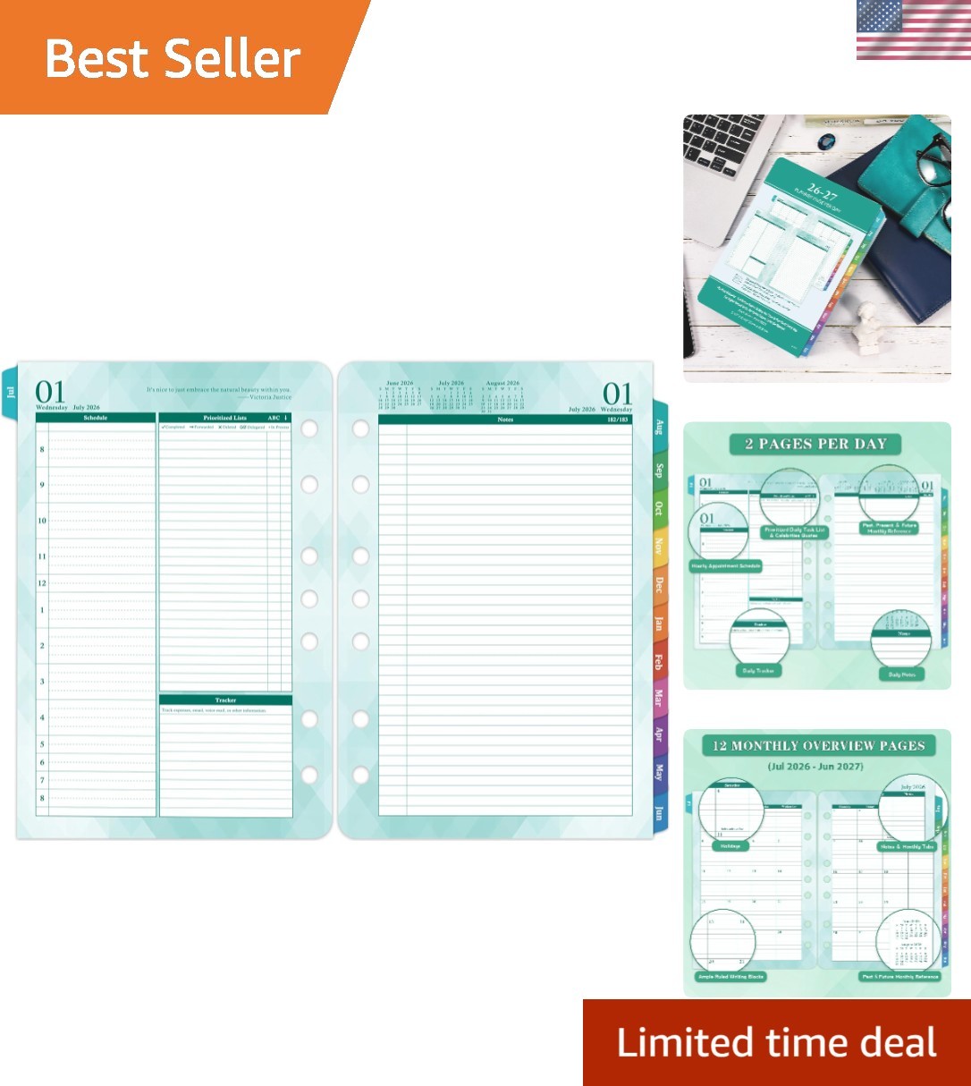 2026-2027 Planner Refills – Jul.2026 – Jun.2027, Two Pages Per Day Daily ＆ Mo…