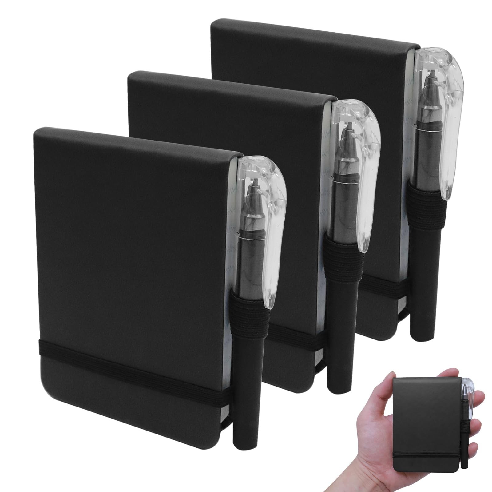 Mini Notebook with Pen and Elastic Band, Pocket Size A7 PU Leather Hardcover