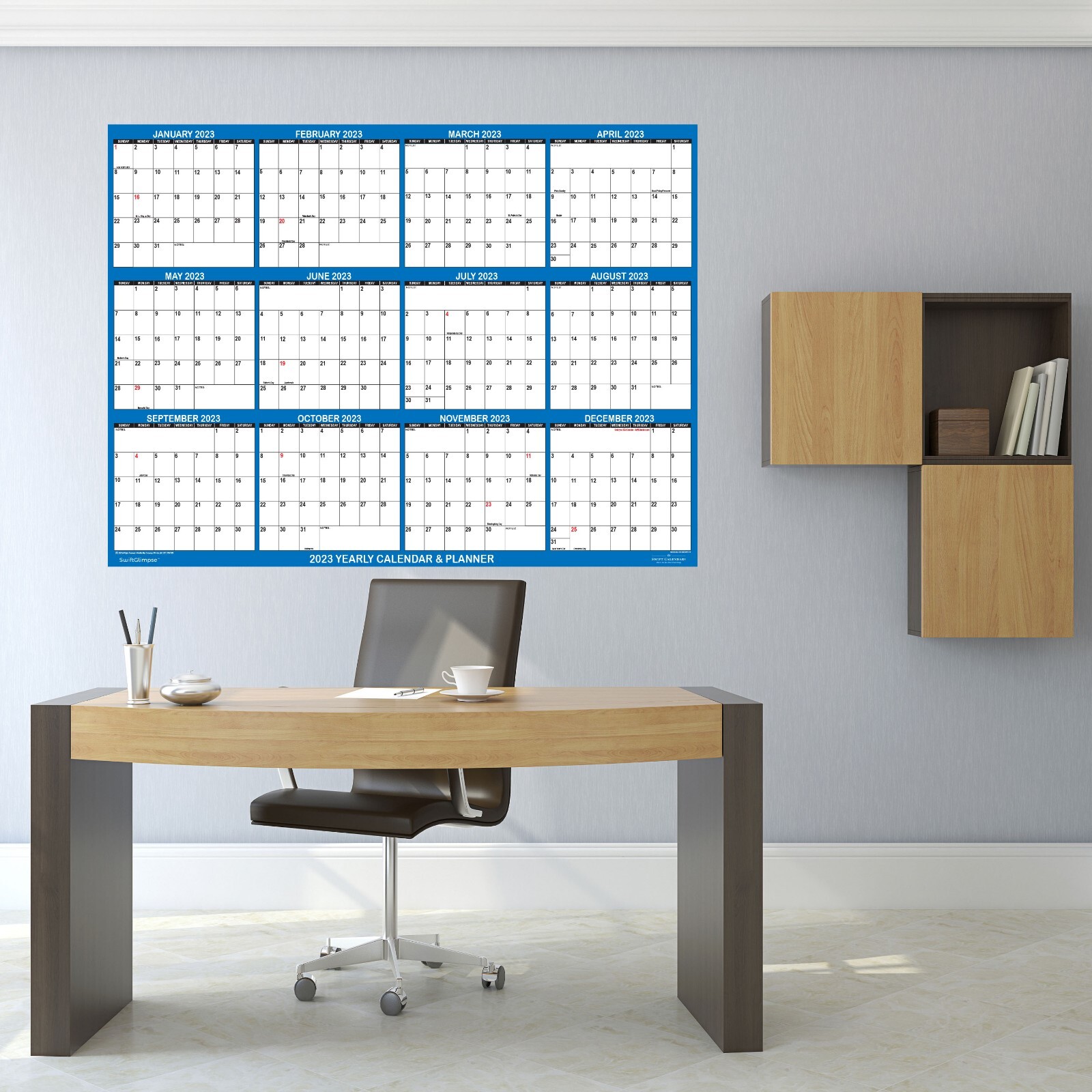 32″ x 48″ SwiftGlimpse 2025 Wall Calendar Erasable Yearly Wall Planner – NAVY