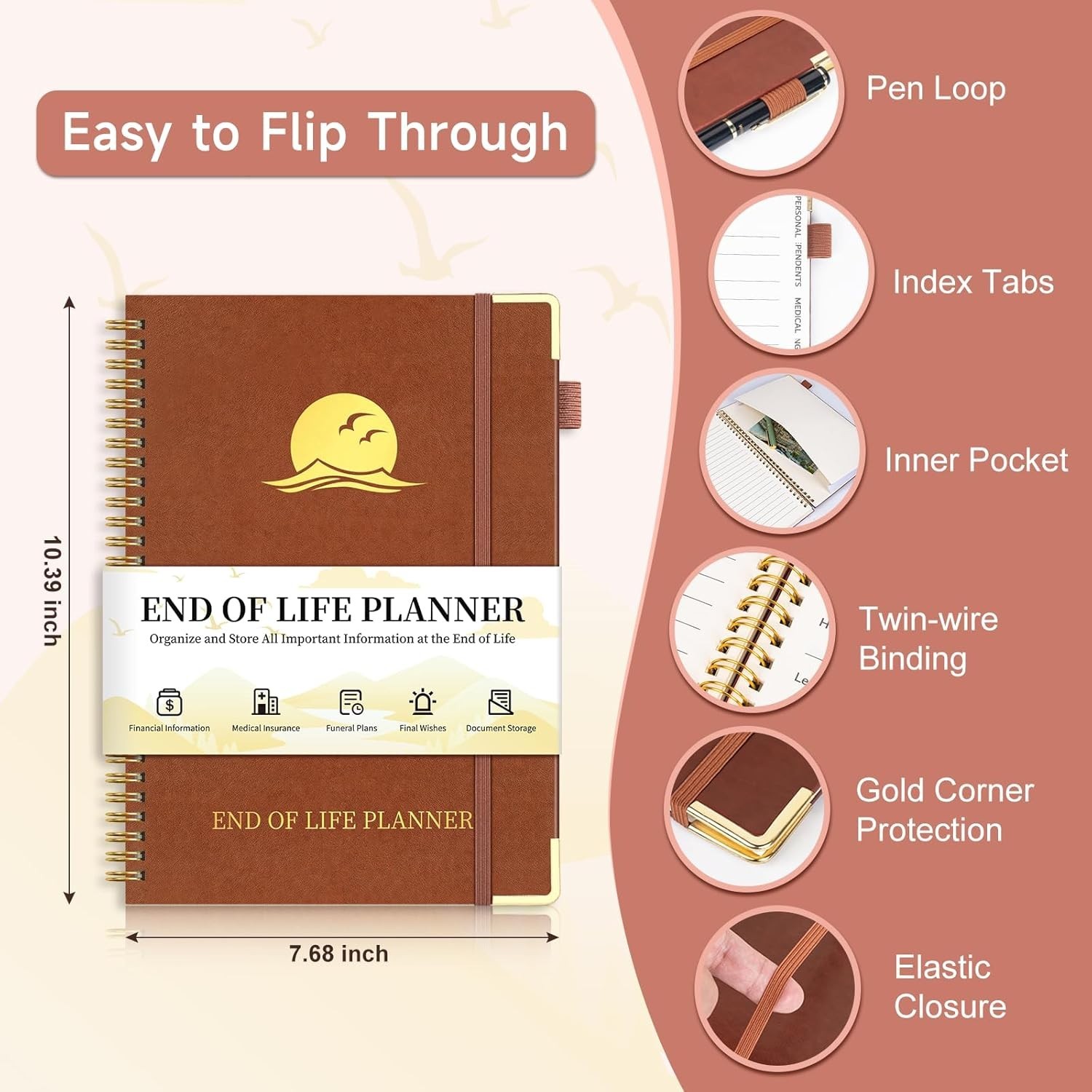End of Life Planner, Estate Planning Organizer with Tabs for Senior, Spiral Fune