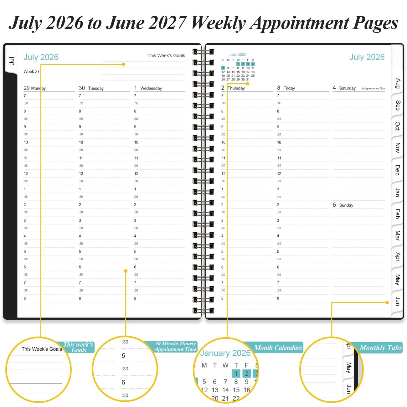 2026-2027 Appointment Book – Daily Hourly 6.4″ x 8.5″, Black