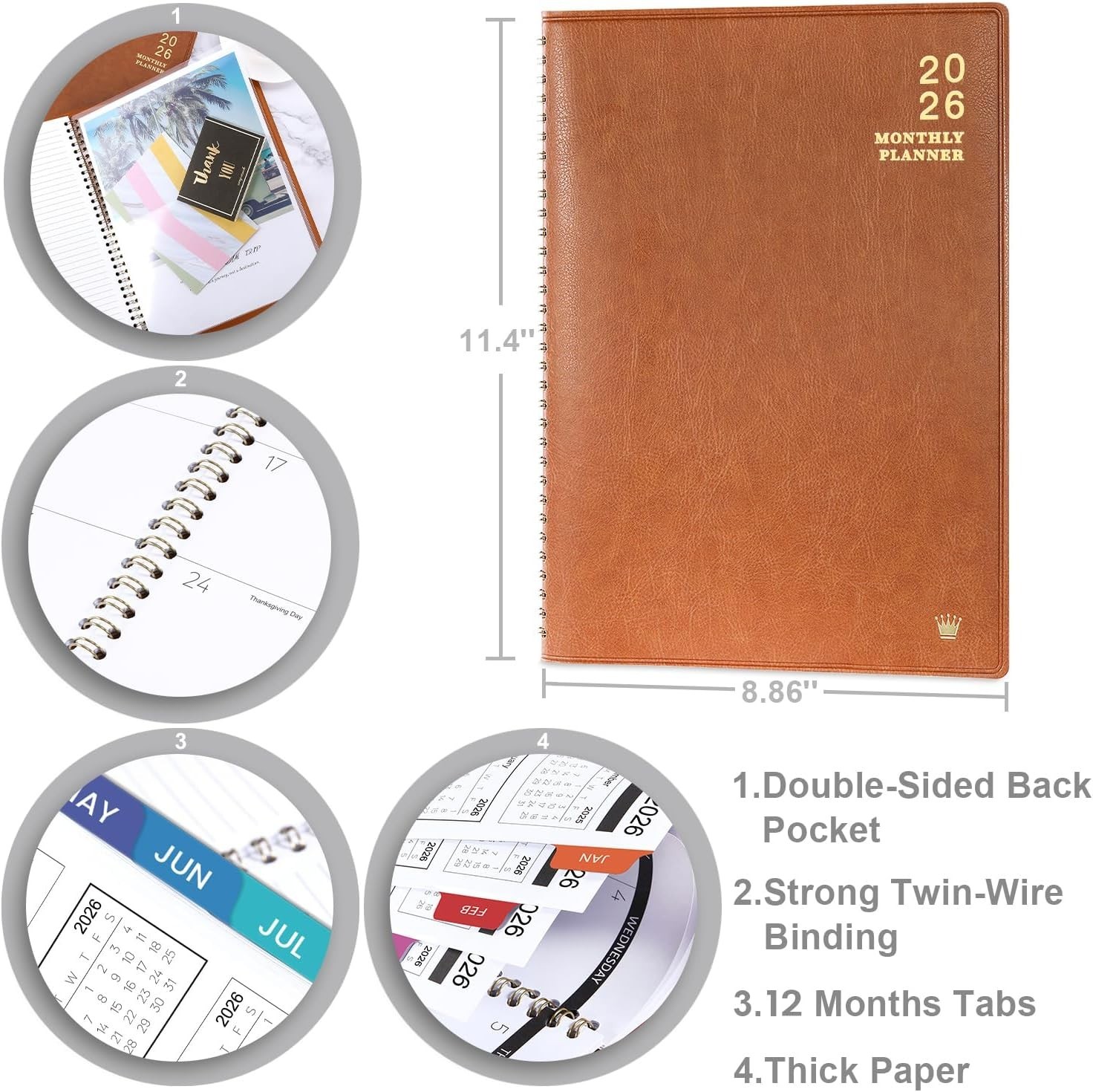 Sophisticated Faux Leather 2026 Planner – 256 Pages, Strong Twin-Wire Binding