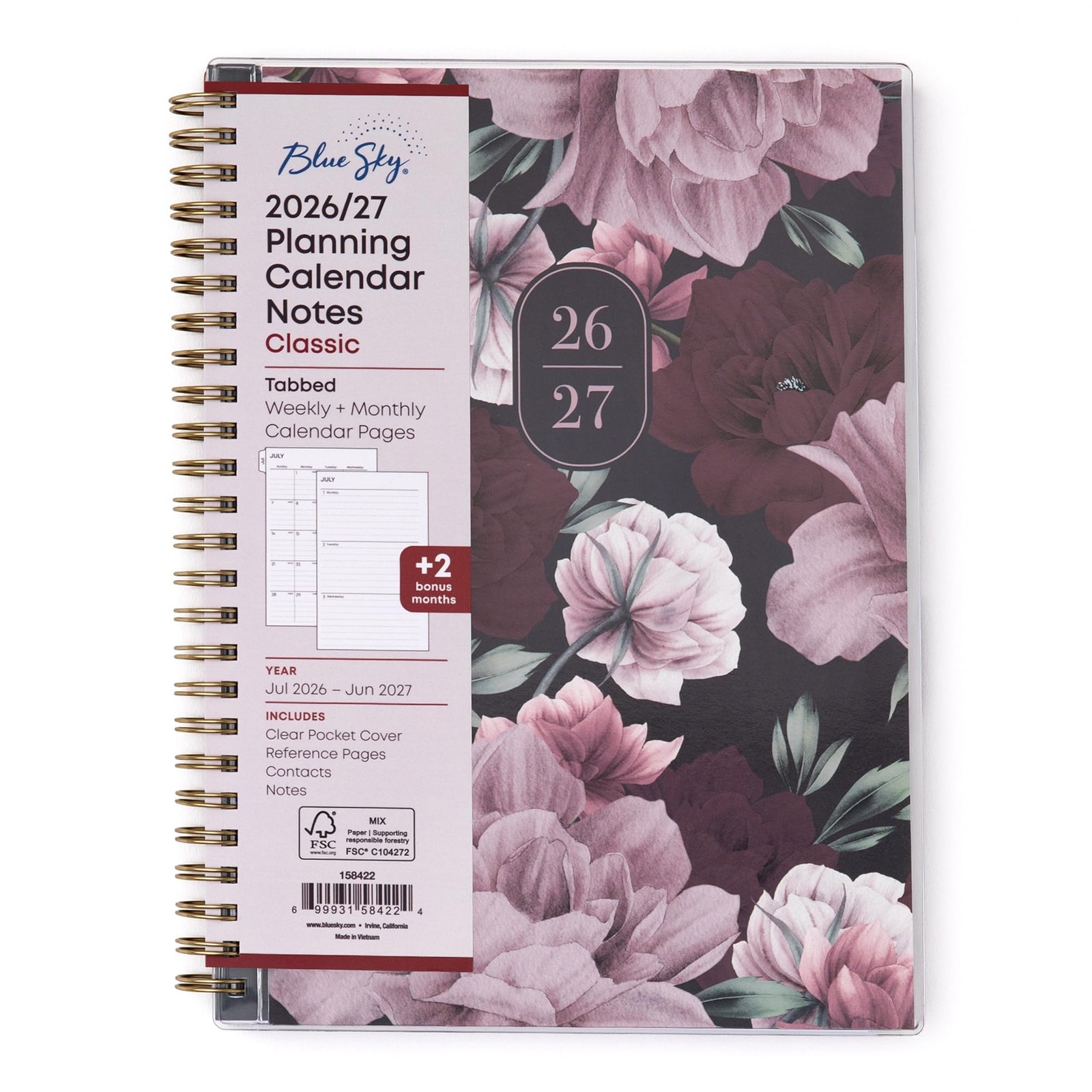 Blue Sky 2026-2027 Weekly and 5.875″ x 8.625″, Dark Peonies- 2026/2027