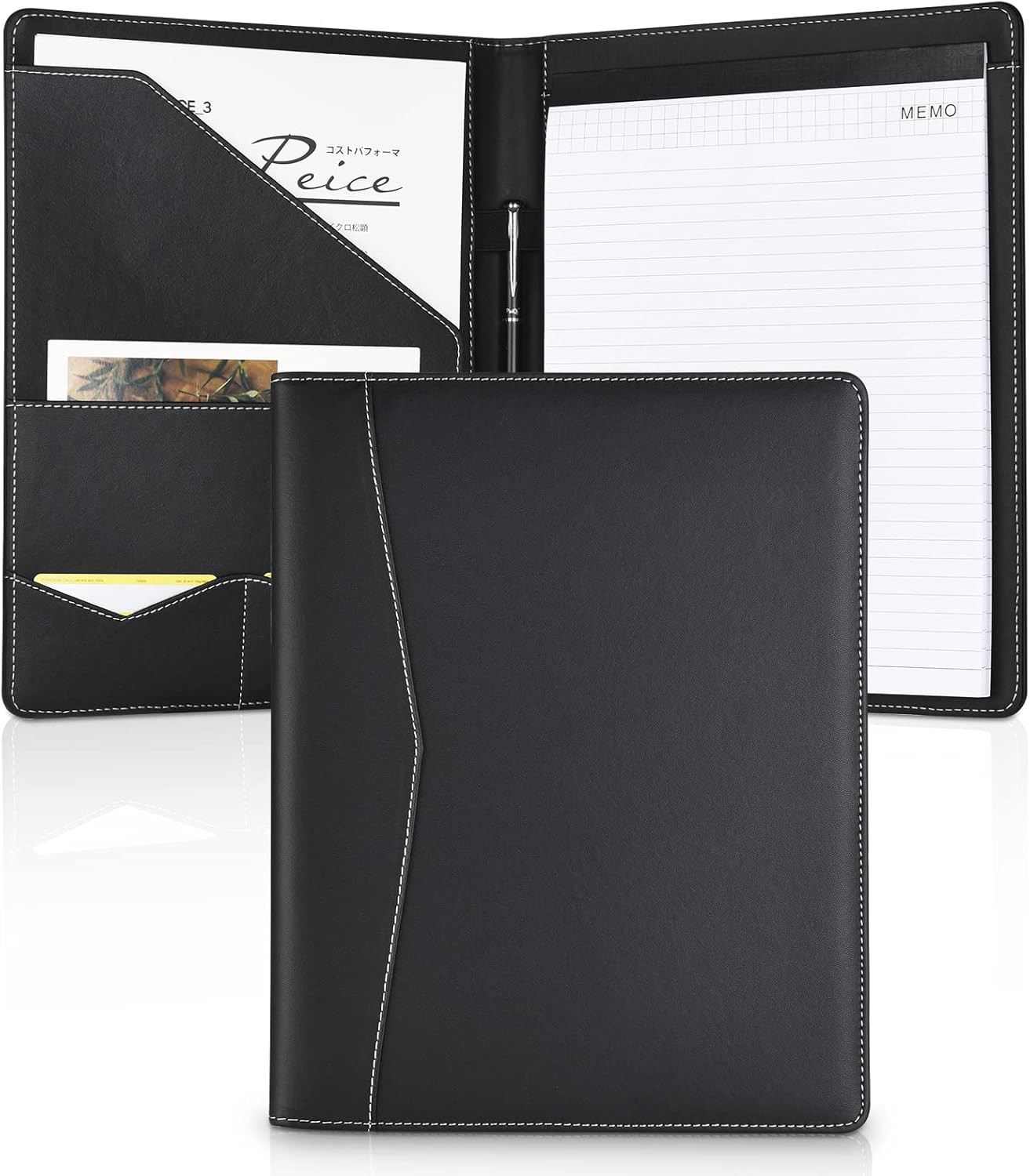 Portafolio Padfolio Cuero Sintetico Organizador Documentos Tarjetas Carta Negro