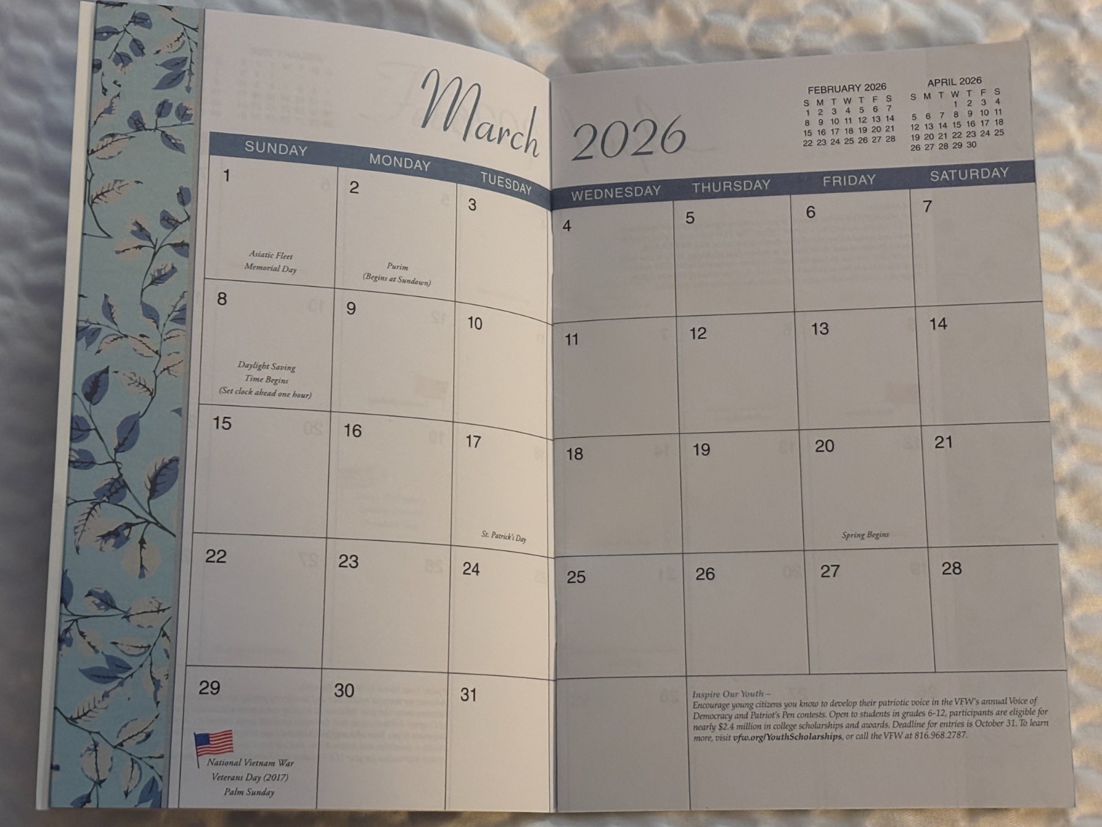 Veterans of Foreign Wars- 2026 – Medium Monthly Planner Pen Post-Its – 12 Months