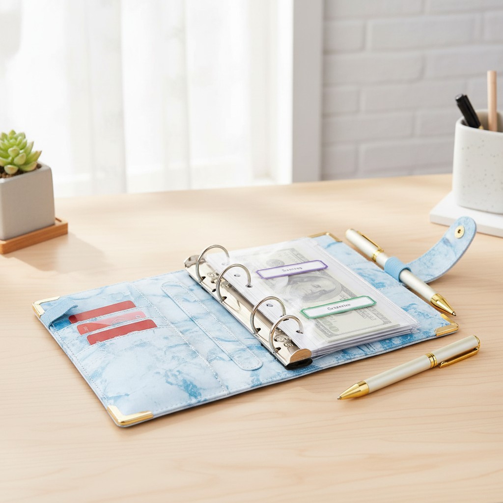 Waterproof 28-Piece Budget Planner with Cash Envelopes & Stylish Marble Cover