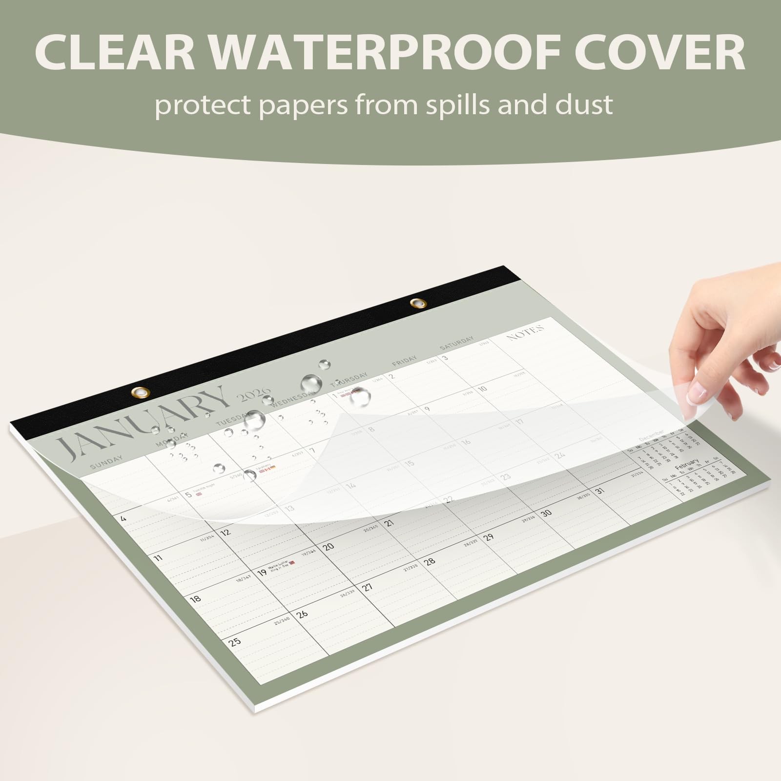 2026 Desk Calendar, Large Desktop/Wall 17″x12″(Jan 2026-Jun 2027）, Green