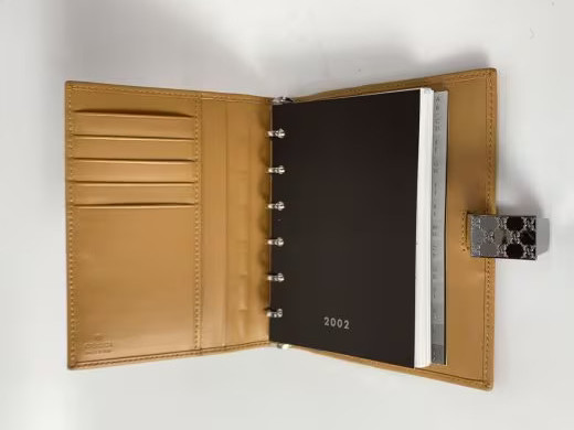 GUCCI Agenda Planner Notebook Cover Leather Camel Silver 6 Ring Japan Authentic