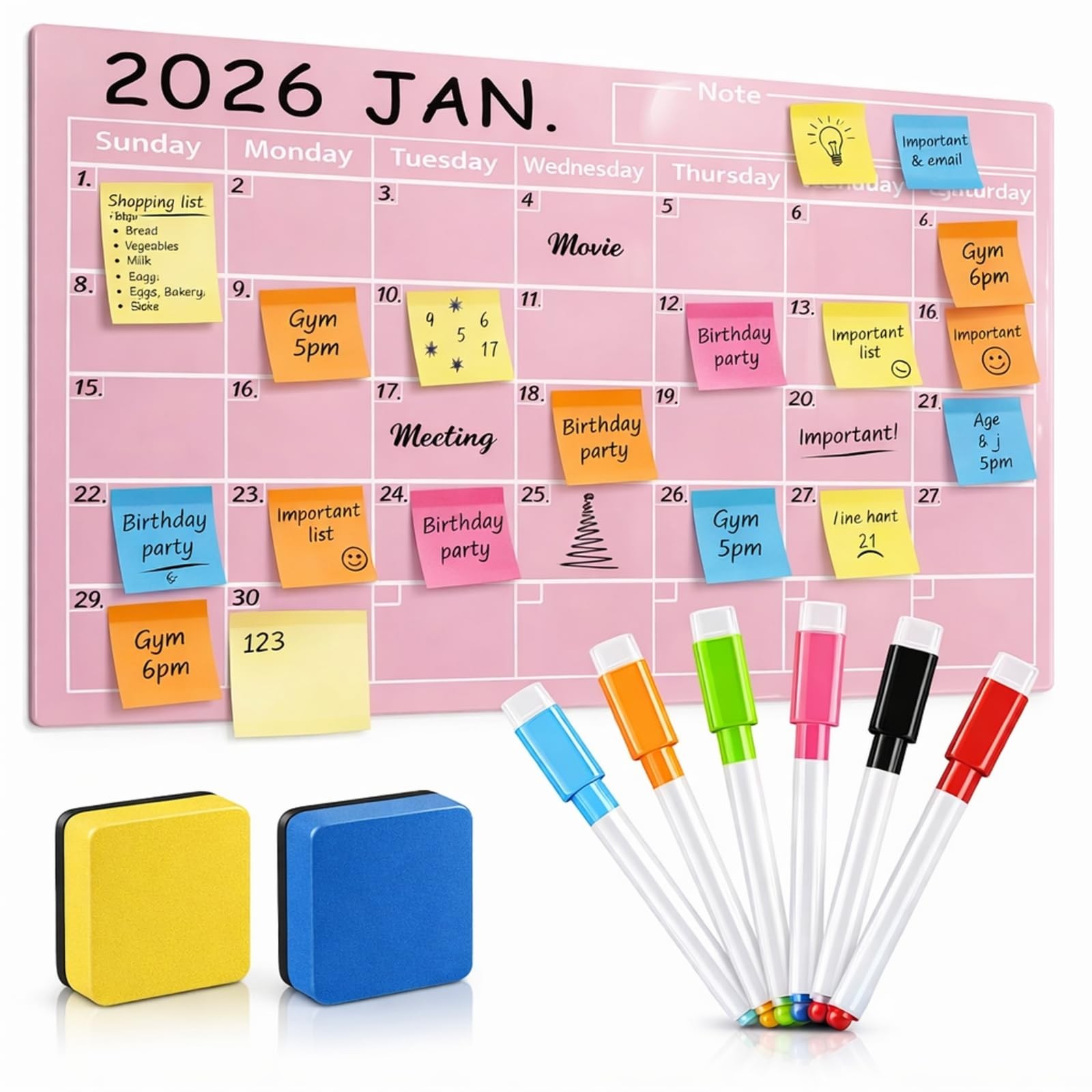 YooNotee Pink Monthly Magnetic Calendar for 12″W x 0.4″H, Mainly