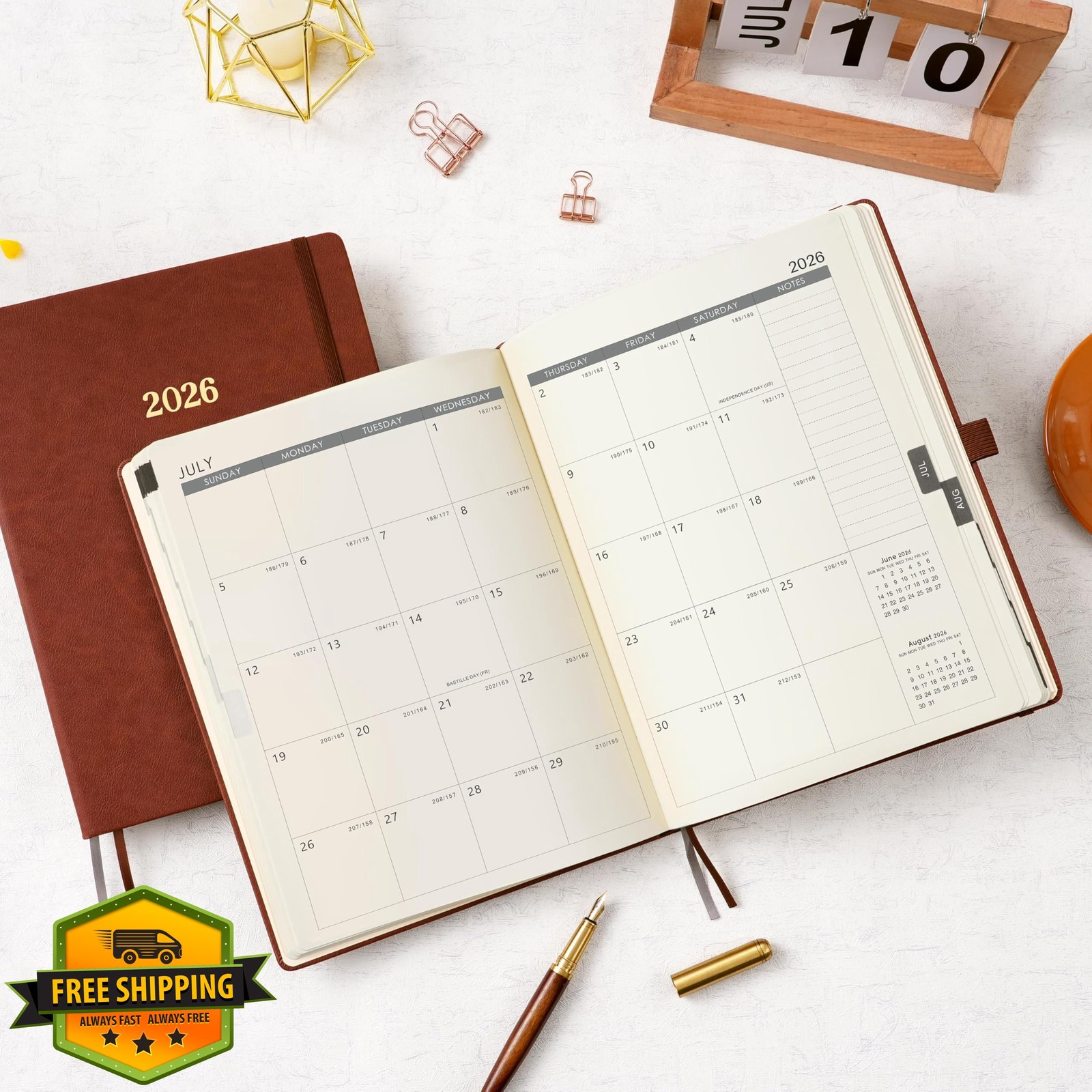 Vondafe 2026 Planner Brown Leather Hardcover