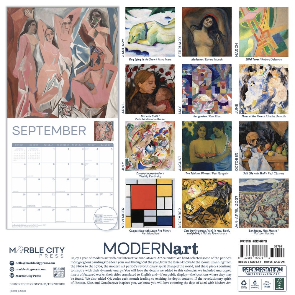 Modern Art Calendar 2026 | 12” x 24” Wall Calendar 12 Month | Marble City Press
