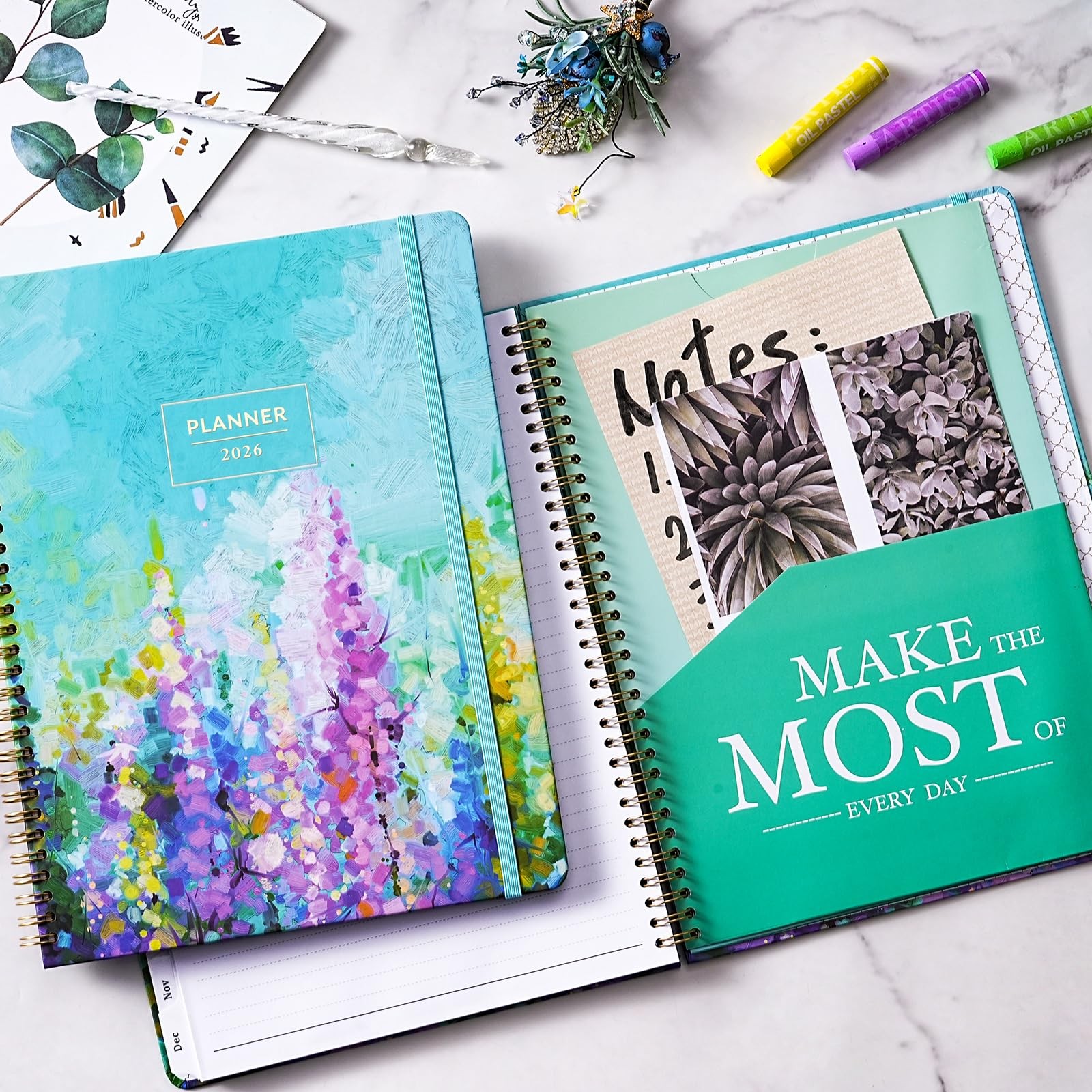 2026 Weekly Monthly Planner 9 x 11 Hardcover Tabs Elastic Closure Pocket for Pla