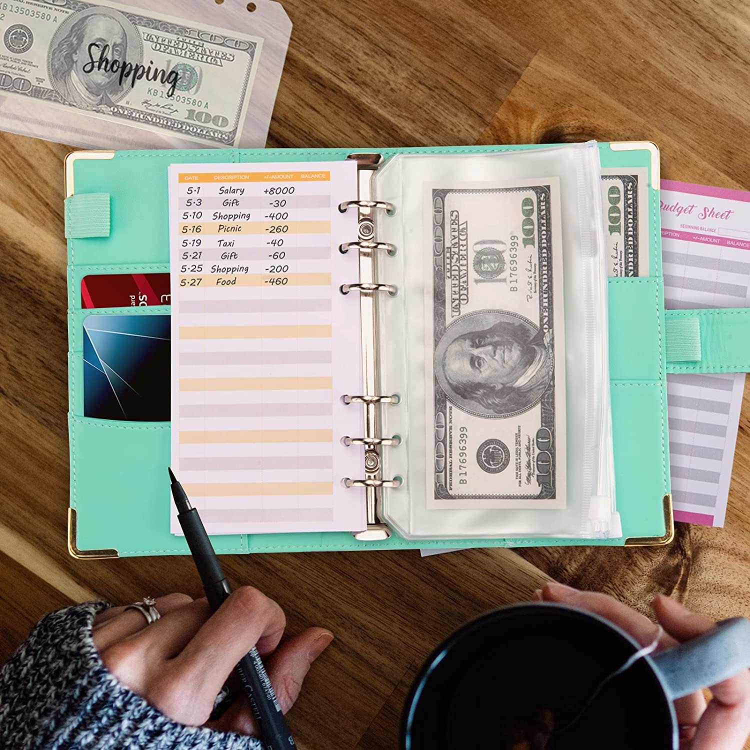 Budget Binder A6 Marble PU Leather Binder Money Organizer Cash Envelopes