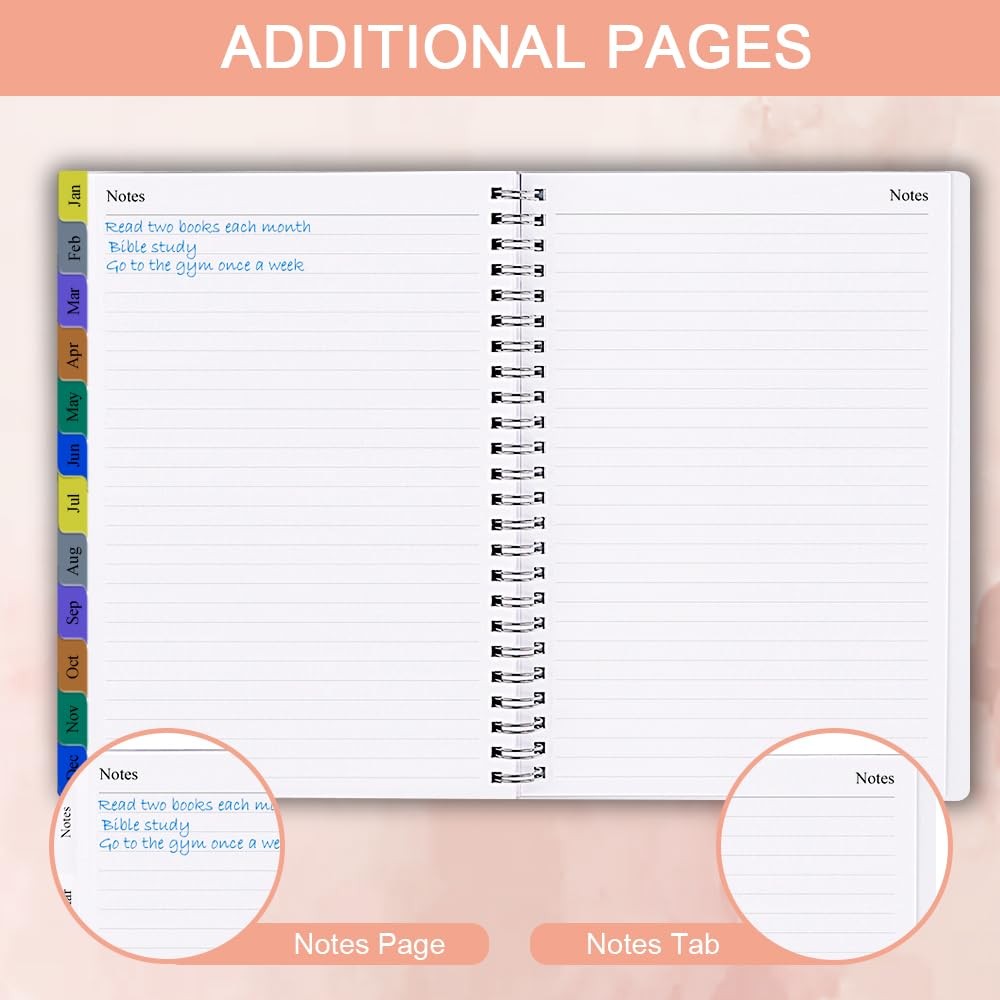 2026 Planner, 12 Monthly Tabs, 14 Notes Pages, Inner Pocket, Flexible Cover