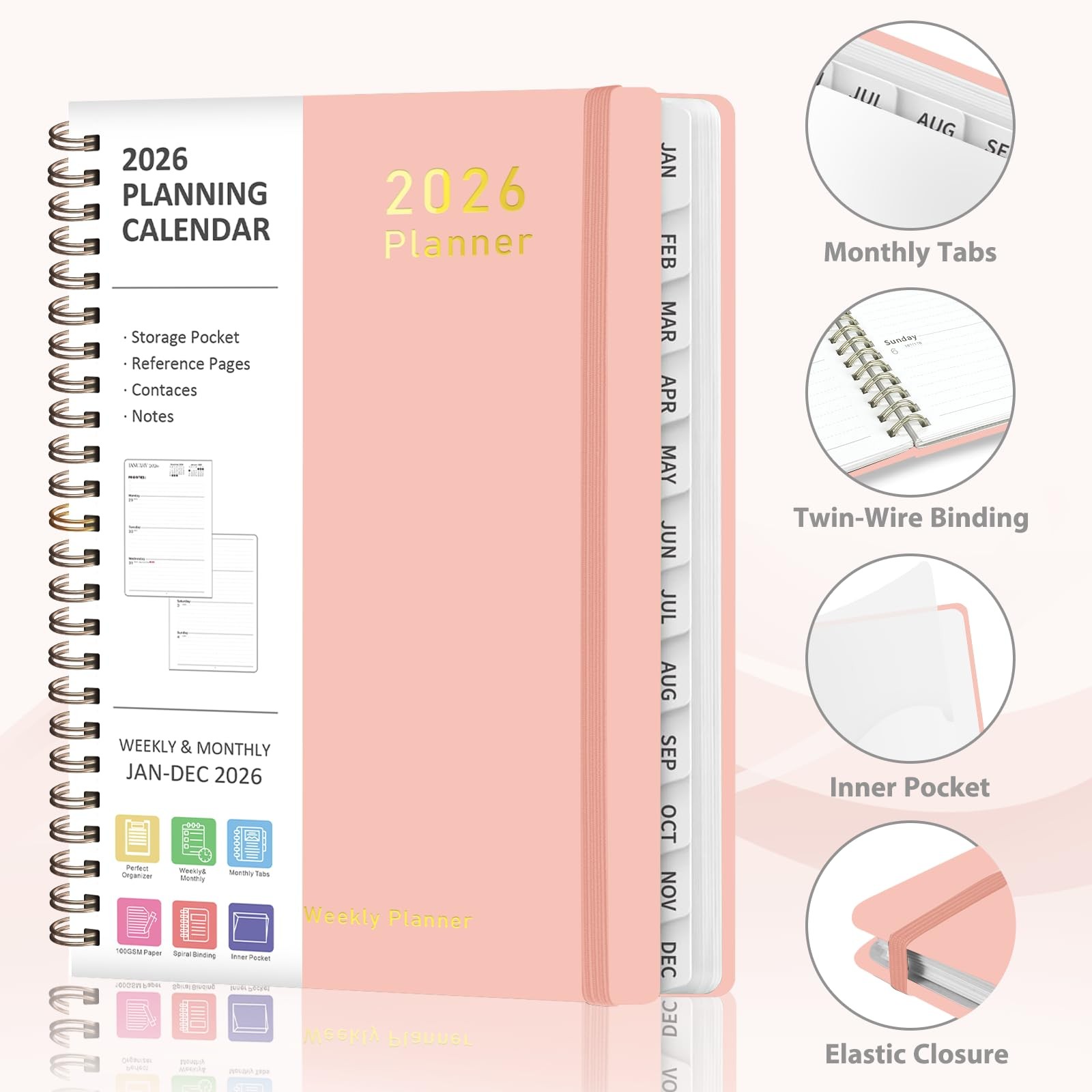 2026 Planner Weekly Monthly Academic Jan 2026 – Dec 2026 A5 (6.3” x 8.5”)