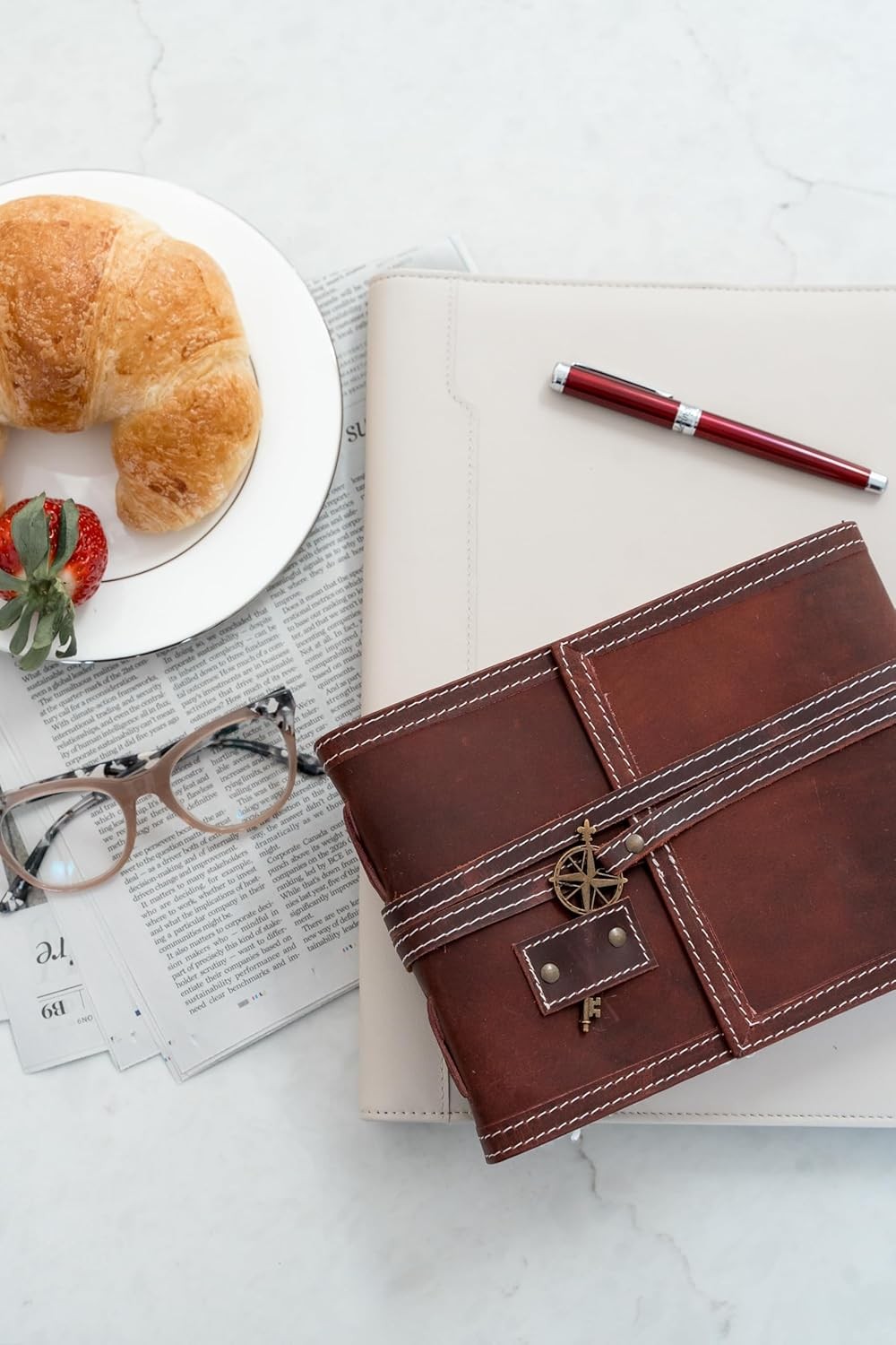 Red Leather Watercolor Journal – 8×10 – Genuine Leather Art Journal with Hand…
