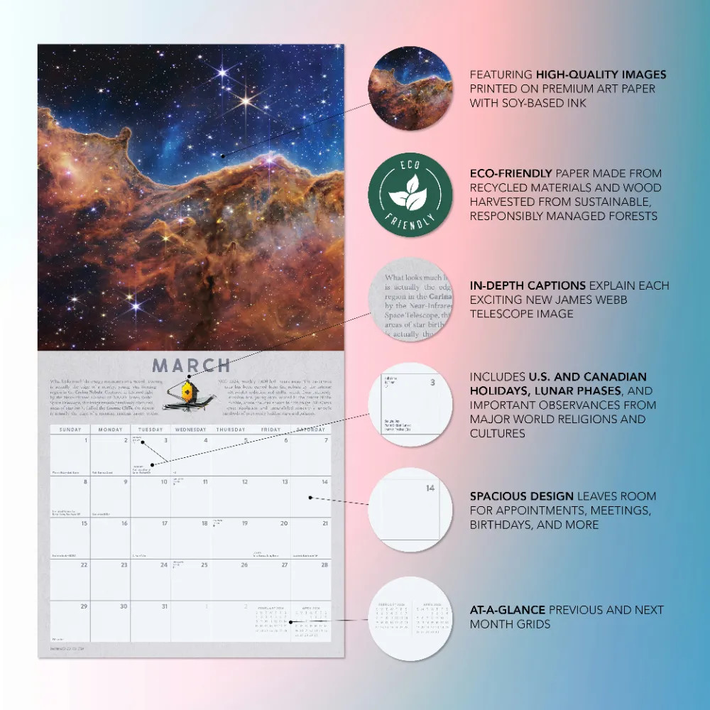 James Webb Calendar 2026 | 12″ x 24″ 12 Month Calendar | Marble City Press