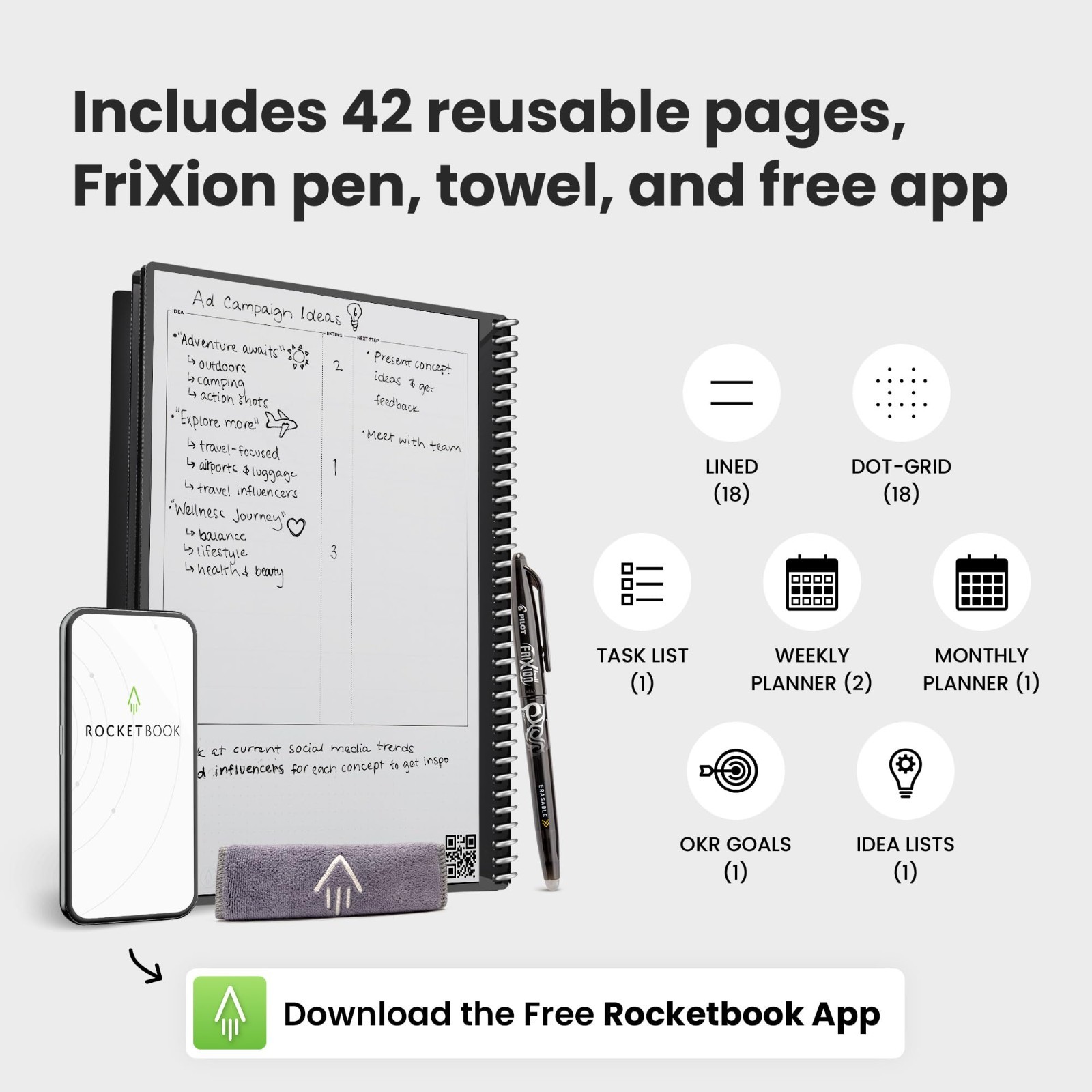 Reusable Undated Productivity Planner – 8.5×11 Letter Size, Goals, Calendar, To-