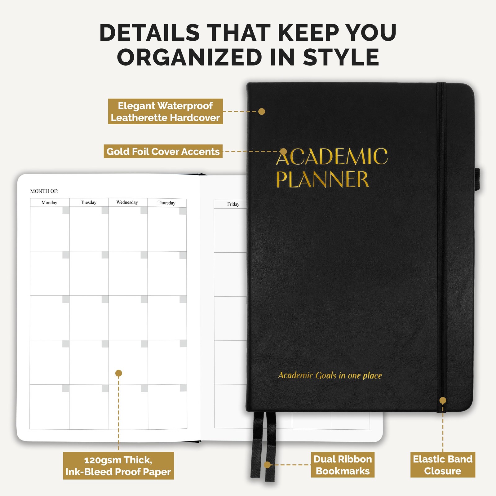 Decorably 240 Pages Gold Foil Monthly & Weekly Undated College Student Planne…