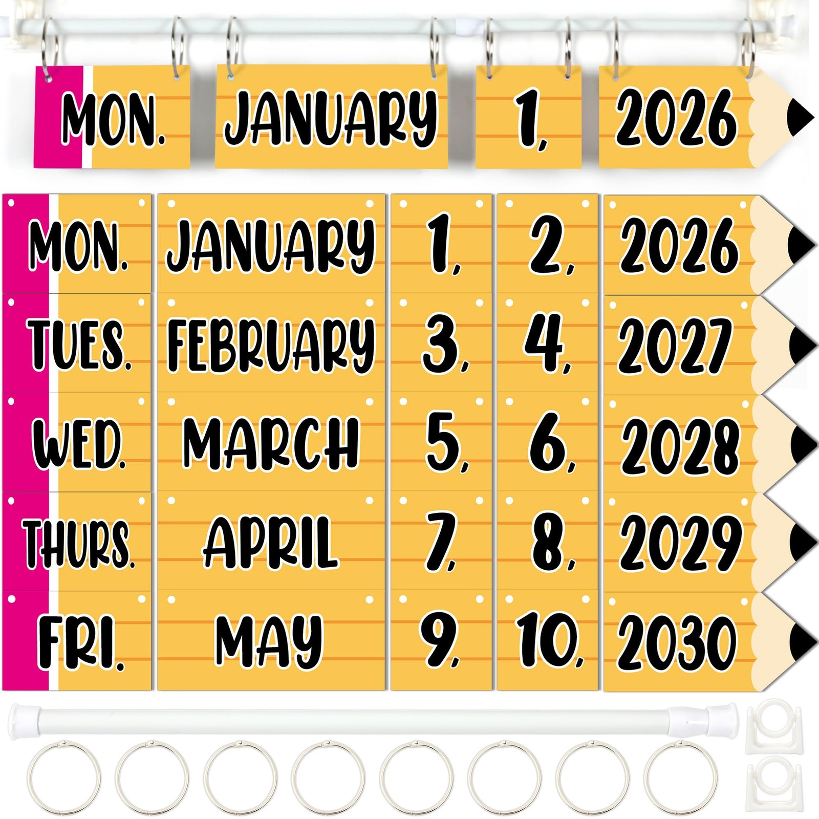 Pencil Flip Calendar Bulletin Board Set With Adjustable Holder 54 Date Cards