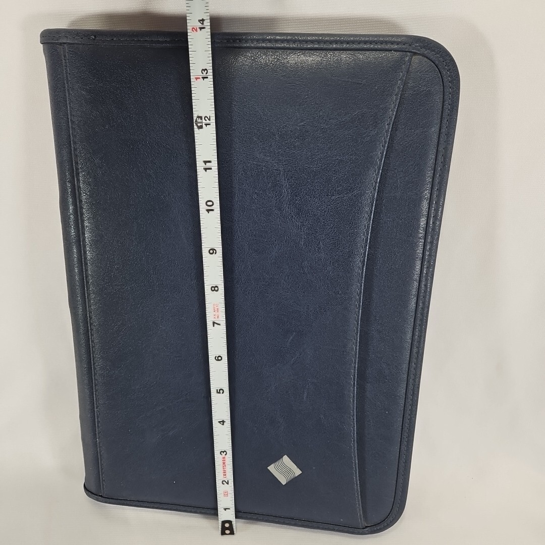 LEED’S Navy Blue Leather Organizer Folio Case Notepad Planner Folder Zips