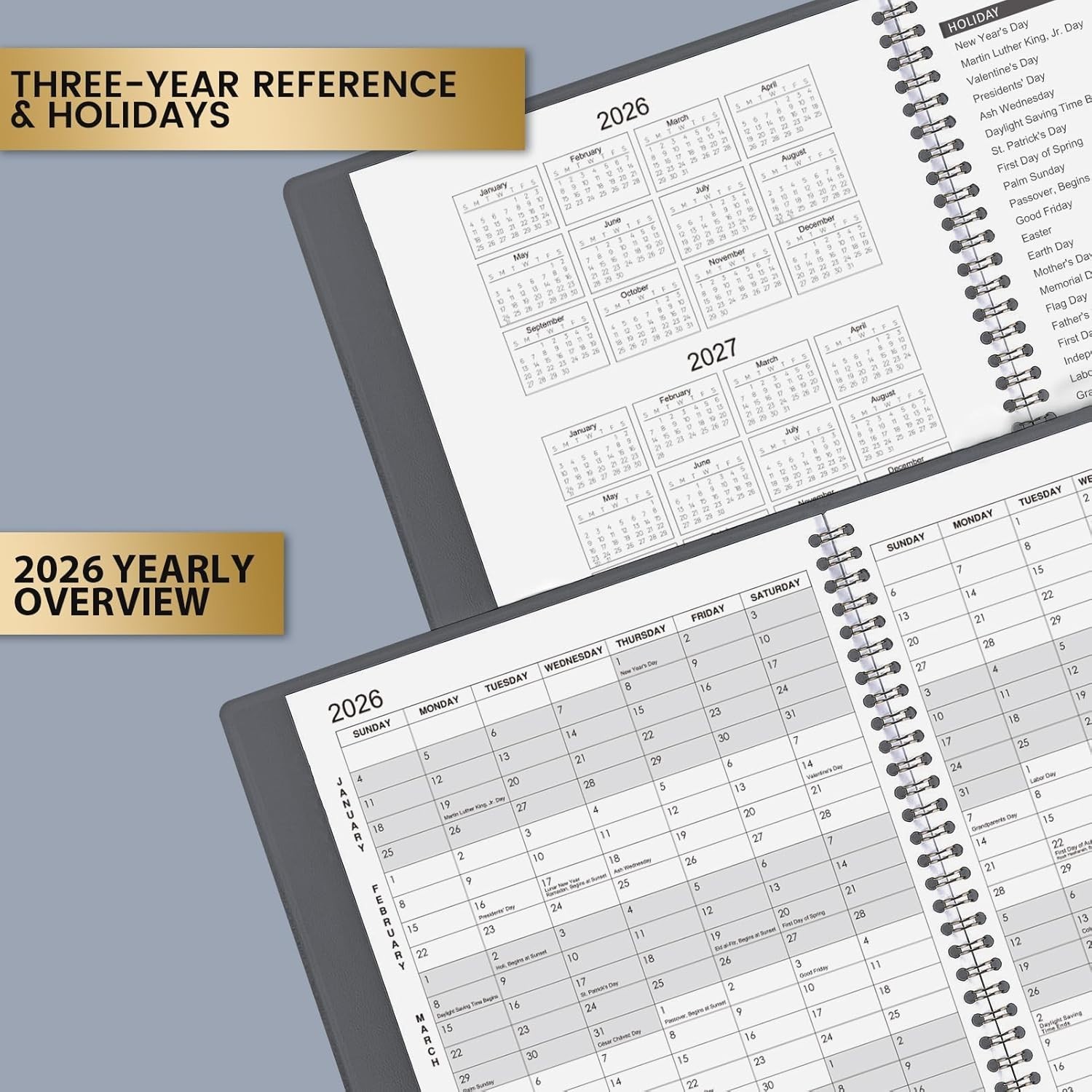 Monthly Planner Jul 2024-Dec 2025 Leather Cover 18Month Planner 9″x11″, Grey