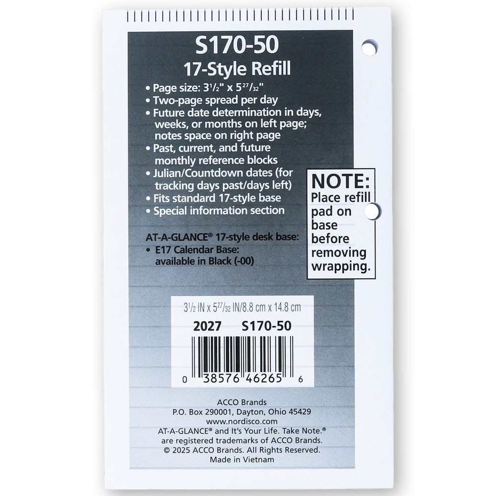 2026 At-A-Glance S170-50 Schedule-A-Date Desk Calendar Refill 3-1/2 x 5-27/32″