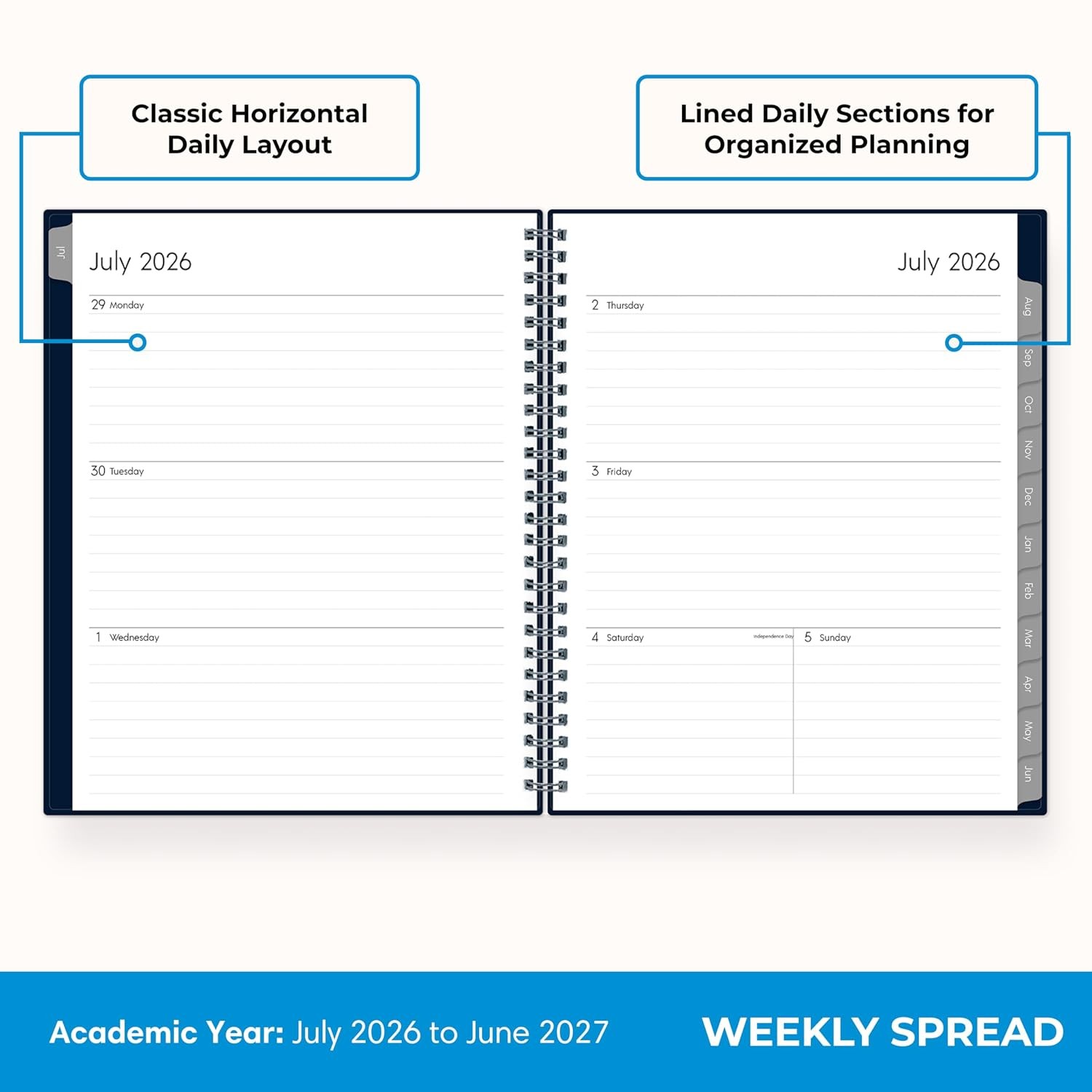 2027 Academic Planner Calendar Weekly Monthly Planner 7″ x 9″ Navy Blue