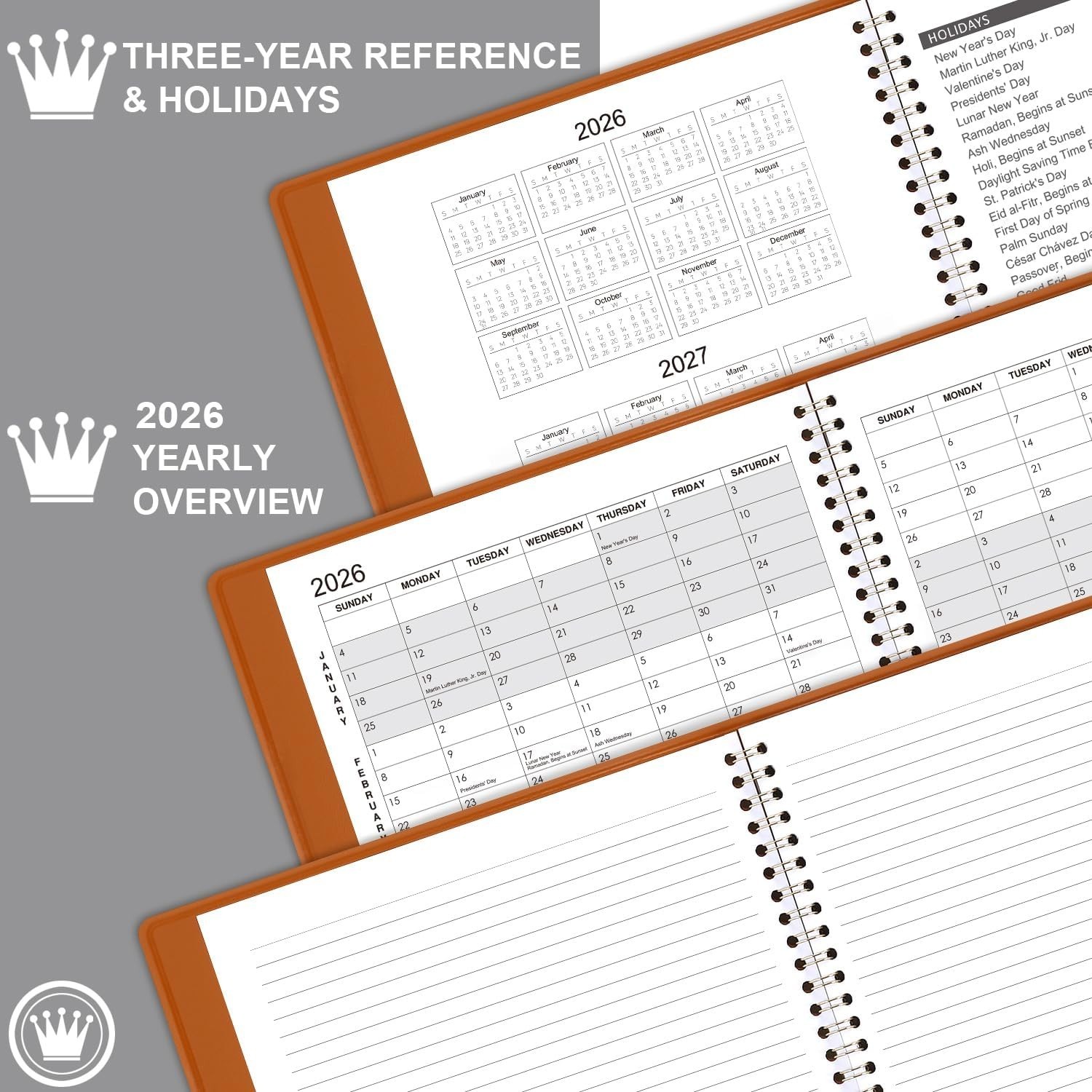 Sophisticated Faux Leather 2026 Planner – 256 Pages, Strong Twin-Wire Binding