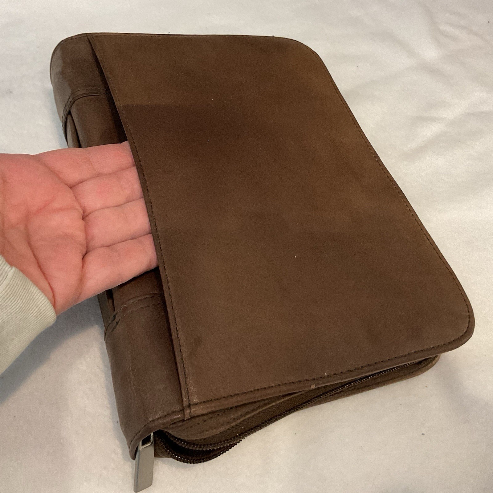Tannery West Genuine Leather Zip Around Planner Organizer Binder Brown 3 Ring