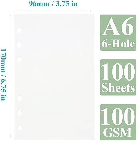 A6 Blank Refill Paper, 100 Sheets/200 Pages Loose Leaf Paper for Filofax Persona