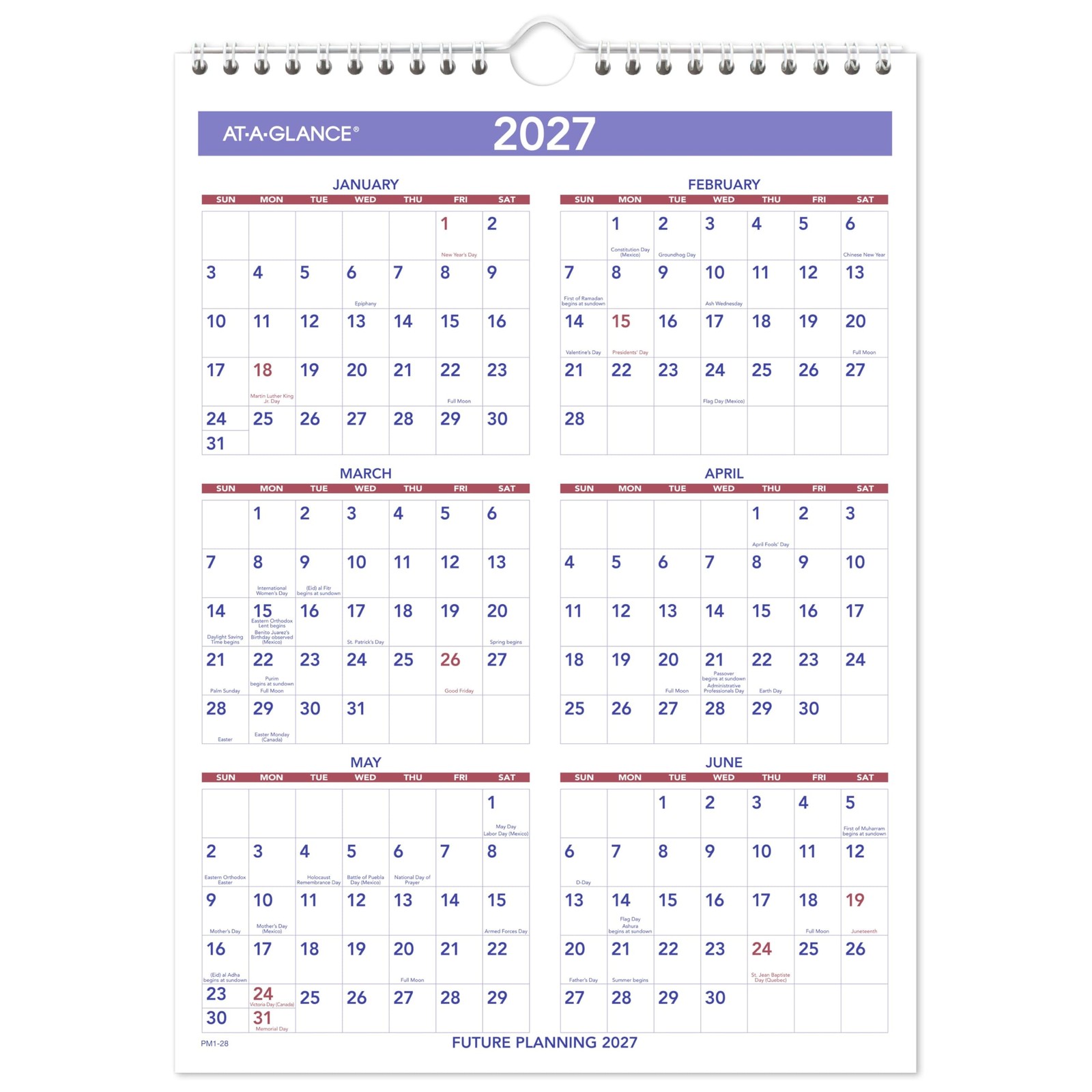 AT-A-GLANCE 2026 Wall Calendar, 8″ x 11″, Small, Ruled 8″W x 11″H, White