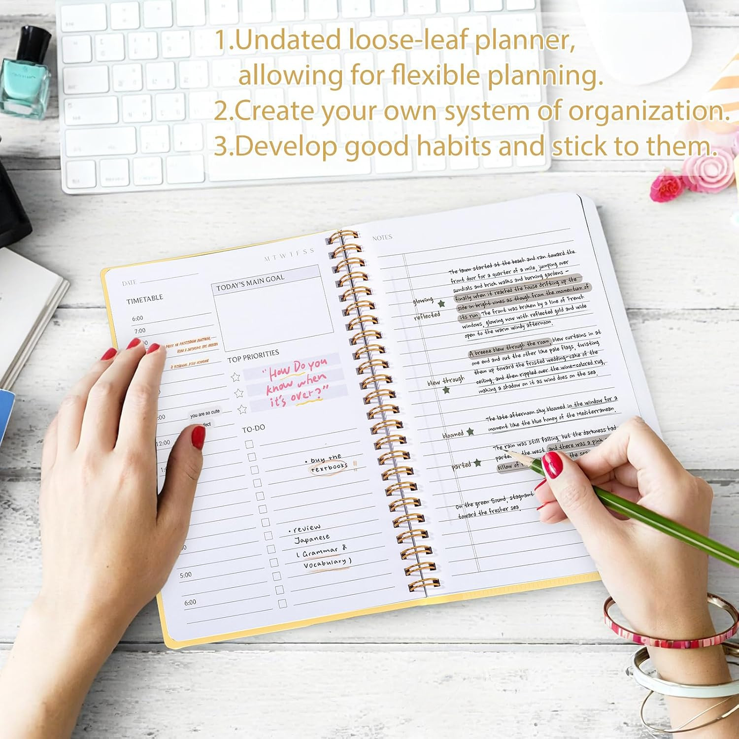 Undated Daily Planner with Hourly Schedule, 5.71″ X 8.35″ Daily to DO