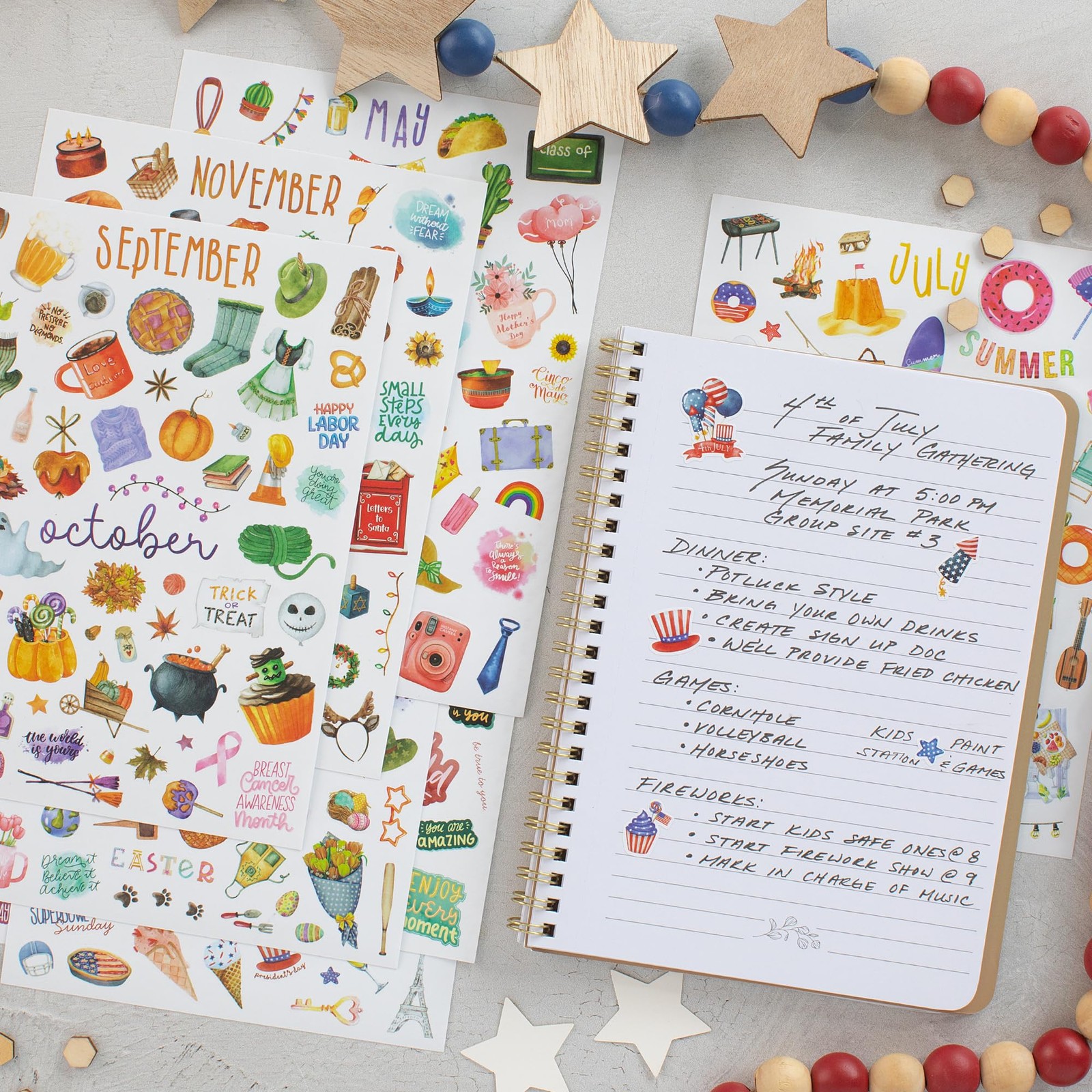 8 Sheets Aesthetic Monthly Planner Stickers 6 x 8 Inch Colorful Set