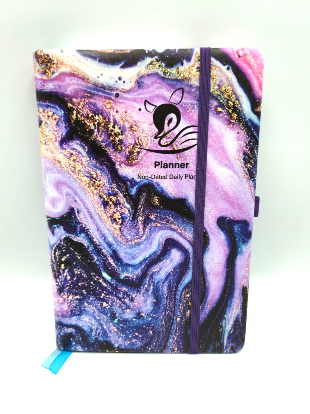 Undated Weekly and Monthly Planner, Stickers, Ribbon Bookmarks, Purple Marble