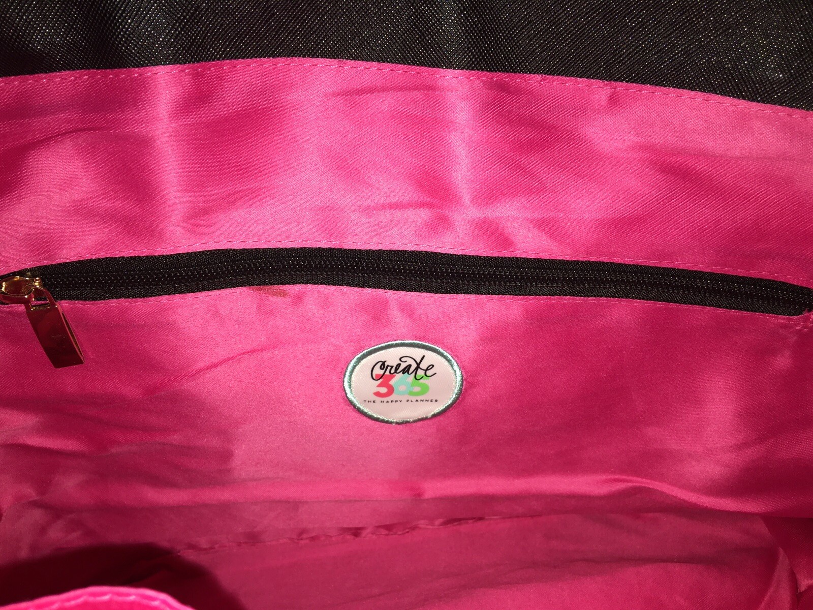 *NEW CREATE 365 MAMBI HAPPY PLANNER NYLON TOTE BLACK WHITE STRIPES HOT PINK*