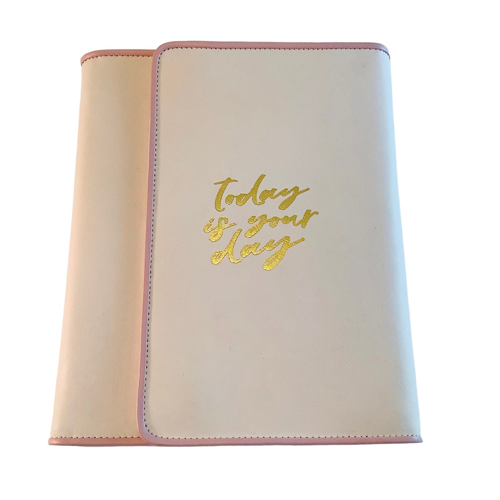 Kikki.K Leather Compendium Pink Trifold Notepad Padfolio “Today is Your Day”