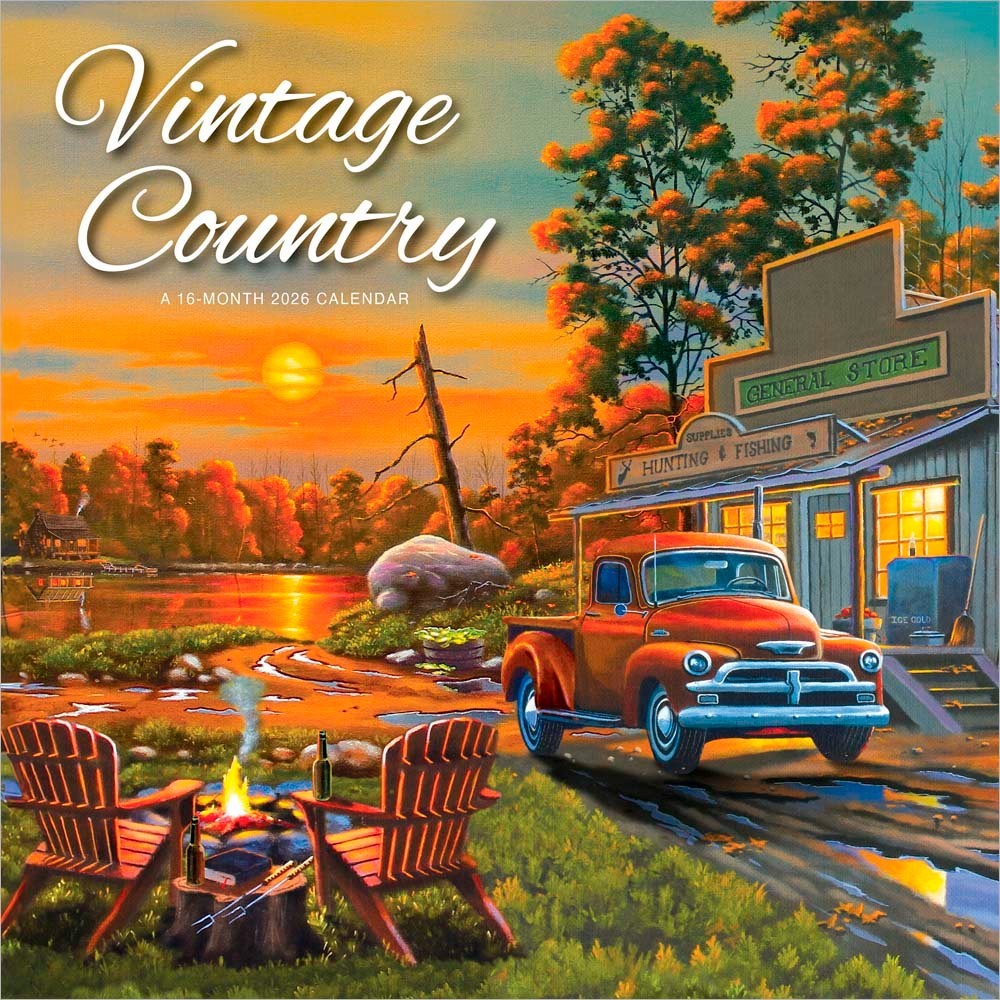 Vintage Country | 2026 12×24″ (Hanging) Square Wall Calendar | Plastic-Free