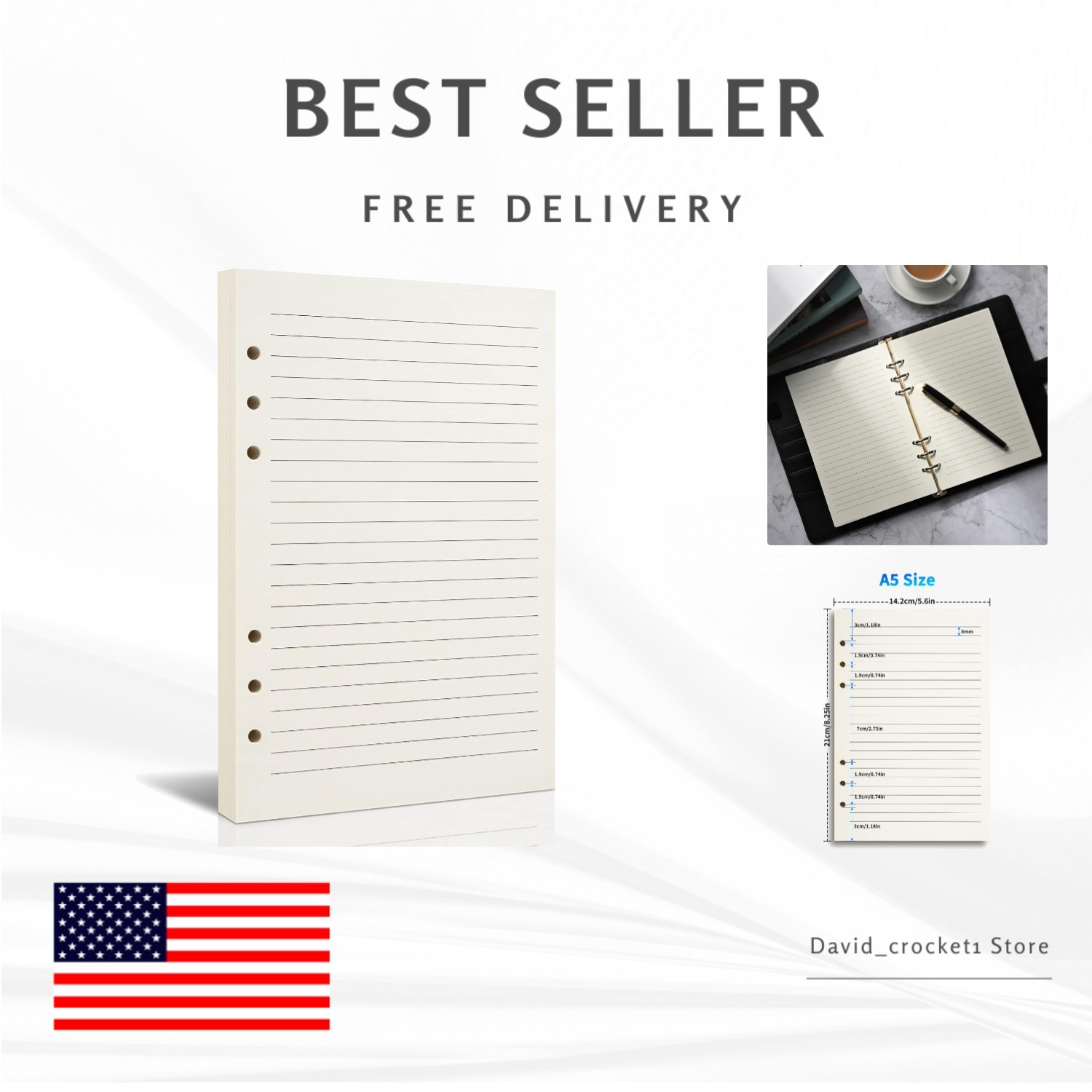 Cream-Colored A5 Lined Refill Paper, 80 Sheets – Ideal for Journal & Planner