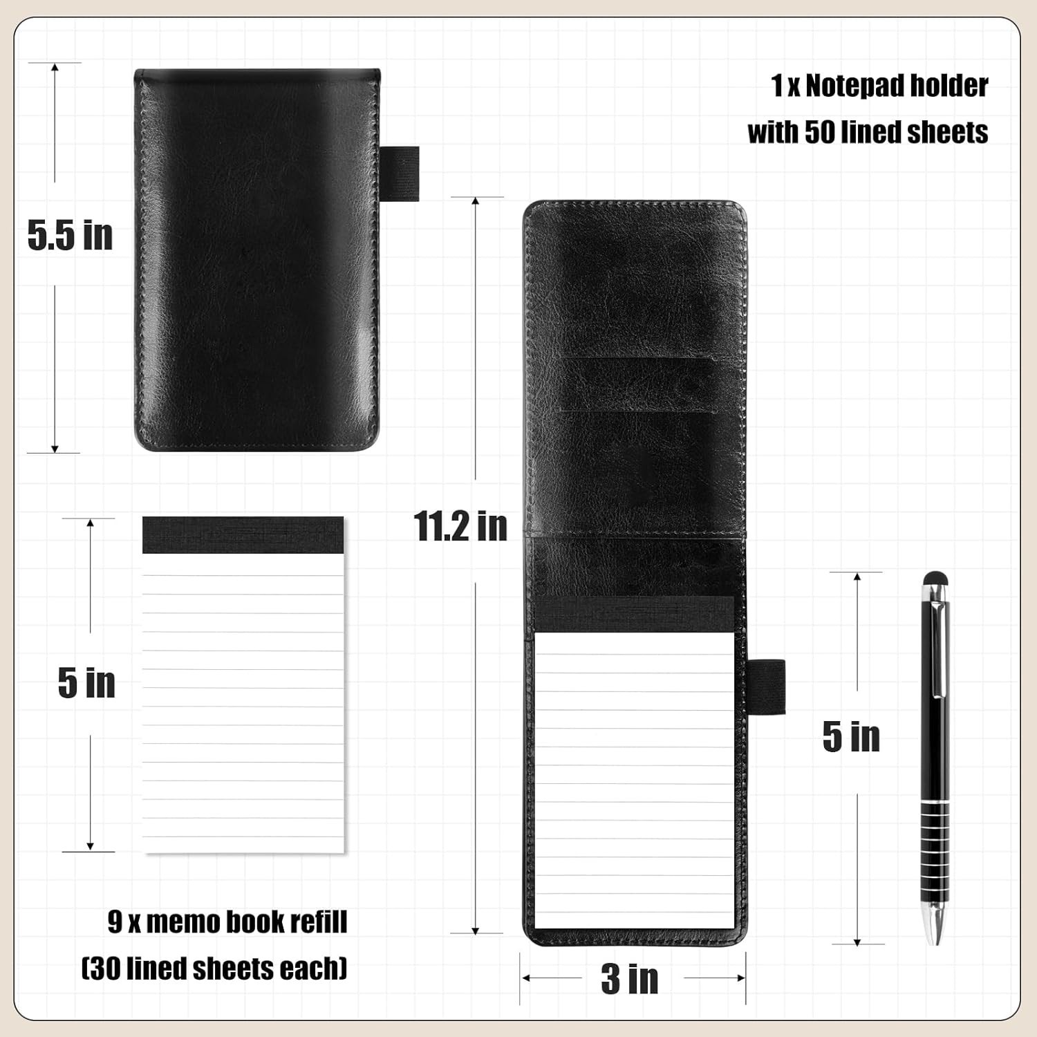 PU Leather Memo Pad with Calculator Working Small Notebook Notepad with black