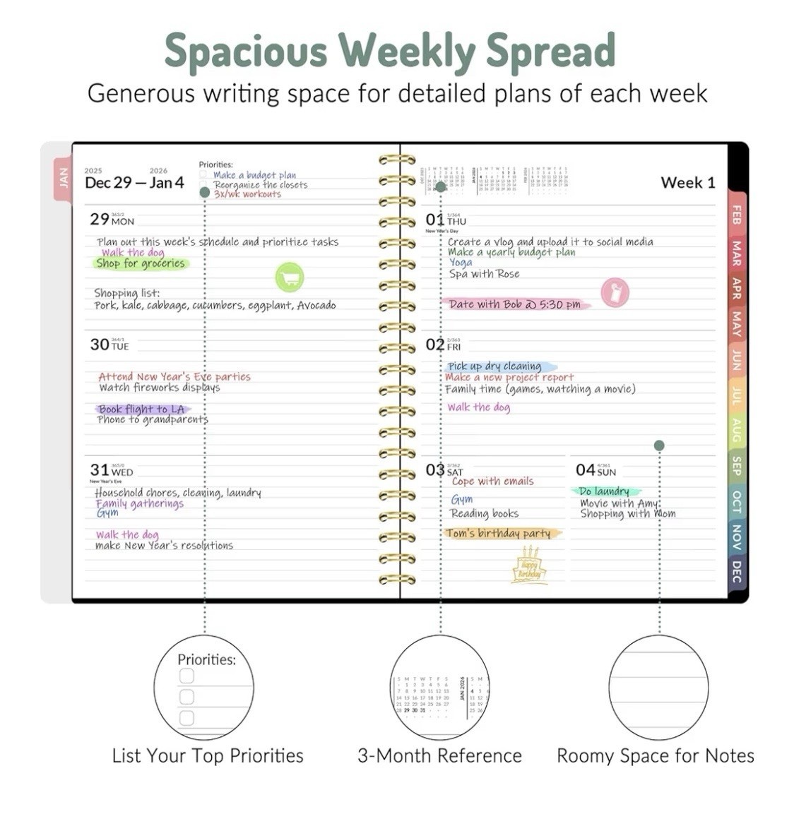 Forvencer 2026 A4 Weekly Monthly Planner Purple Flexible Cover with Tabs