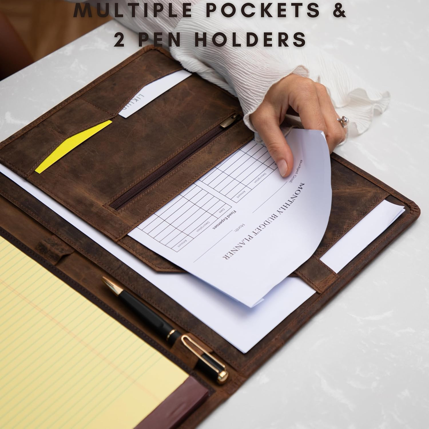 Leather Portfolio, Leather Binder with Pen, Leather Portfolio for Men and Women,
