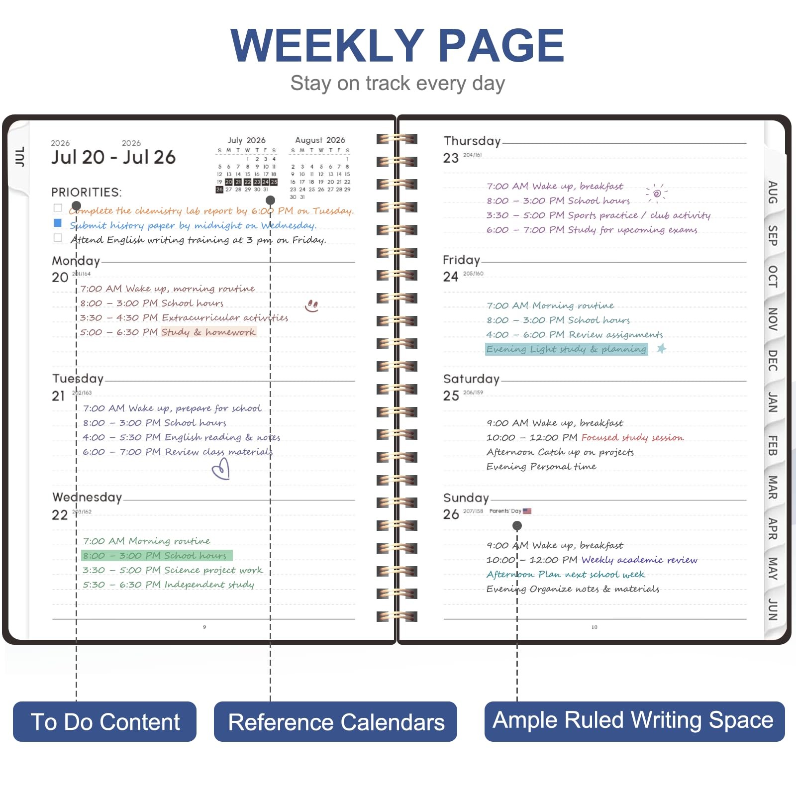Planner 2026-2027, Weekly and 6.3″x8.5″(Jul 2026-Jun 2027), 2607-C-Black
