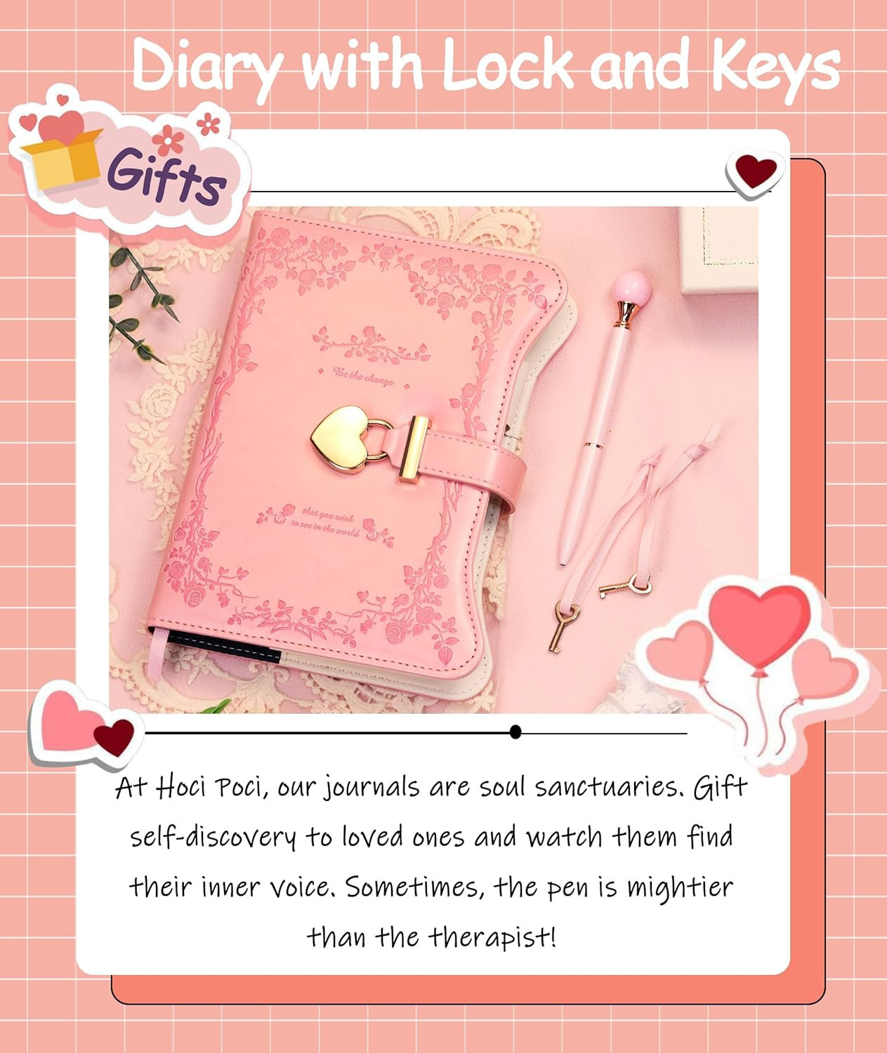 Diary with Lock and Keys for Girls Gift Ideas 360 Gold Edged Pages Journal Pink