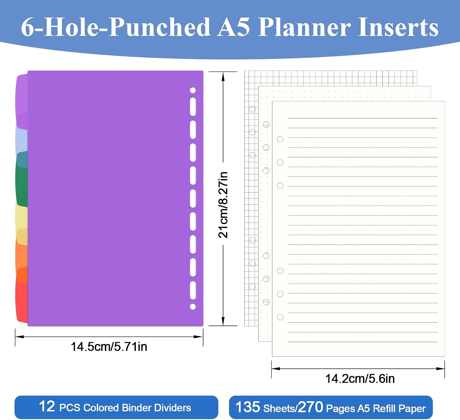 A5 Refill Paper Planner Inserts for A5 6 Ring Binder, 135 Sheets 6-Hole Lined/Do