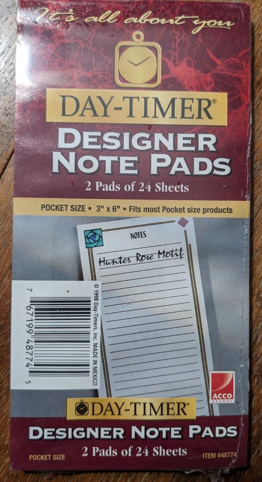 Vintage 1998 ACCO Day-Timer Pocket Sized Designer Note Pads 3×6 2 Pads 24 Sheets