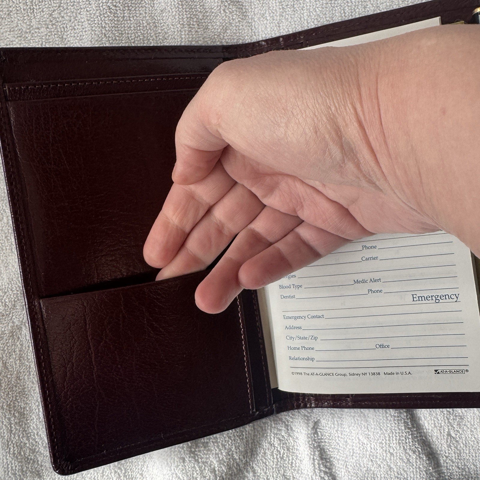 Day Timer Brown Leather Senior Pocket Planner Wallet Checkbook Organizer 4″ x 7″